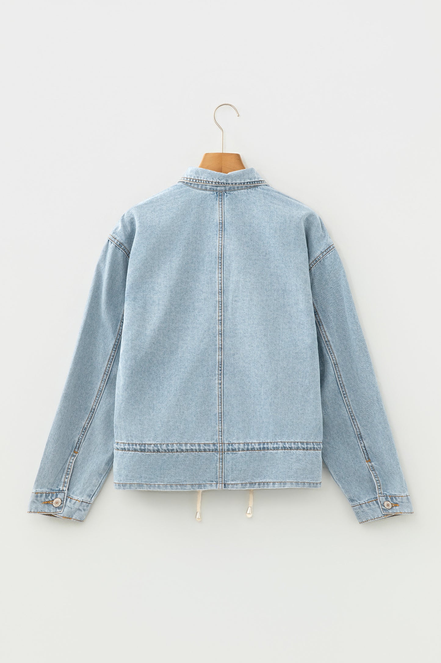 Beau Blue Draw-cord Hem Light Wash Denim Jacket-Outerwear/Jackets-[Adult]-[Female]-2022 Online Blue Zone Planet