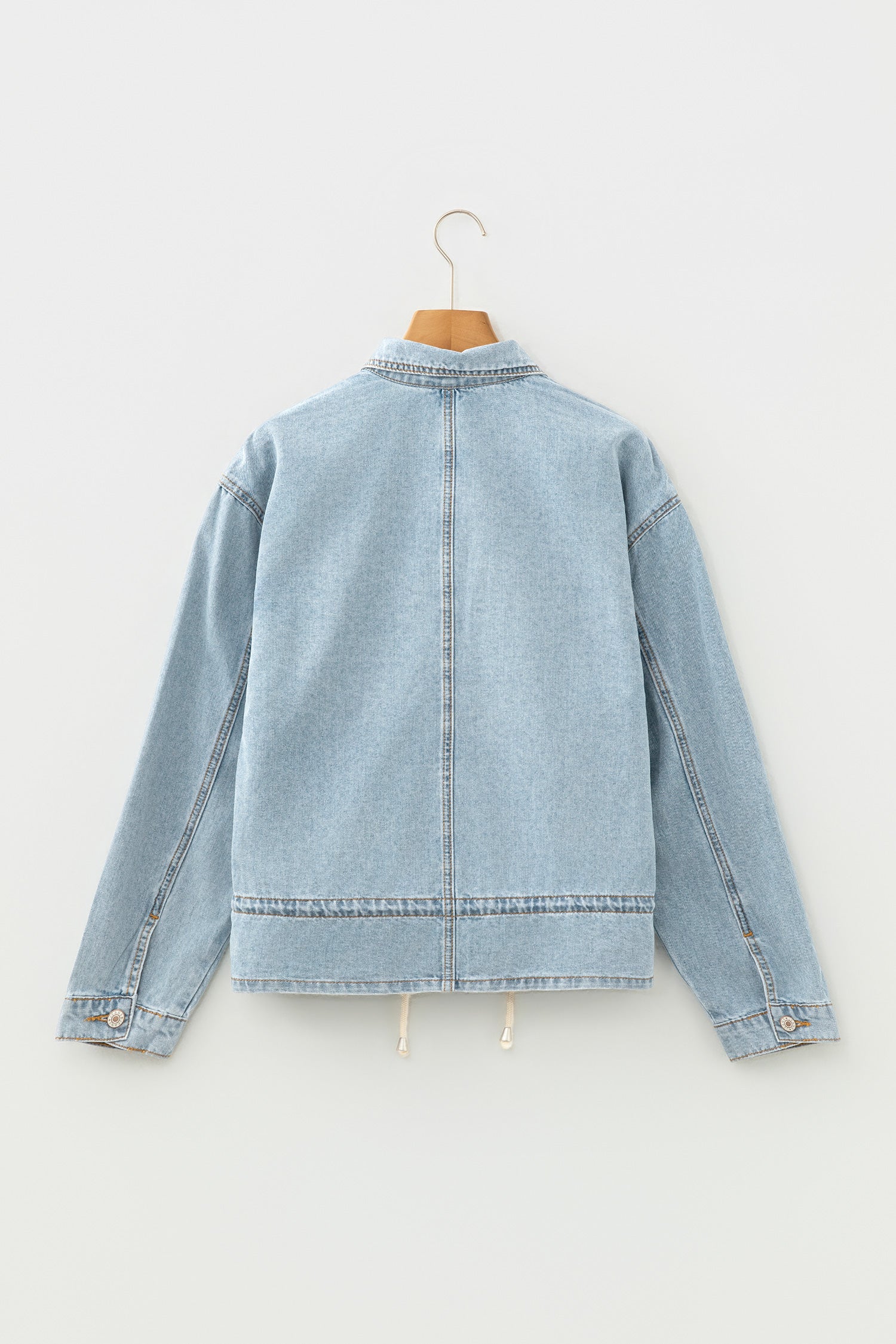 Beau Blue Draw-cord Hem Light Wash Denim Jacket-Outerwear/Jackets-[Adult]-[Female]-2022 Online Blue Zone Planet