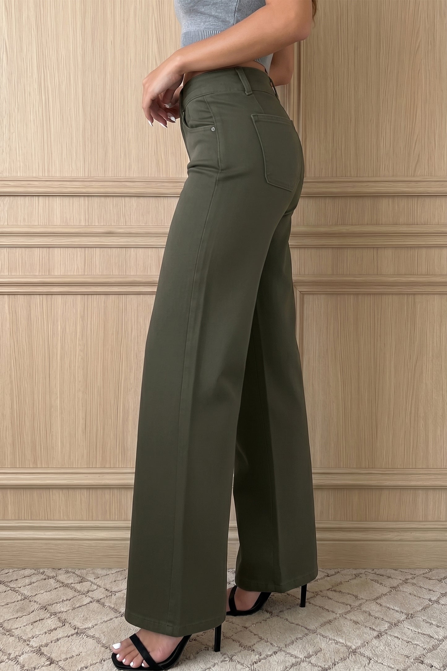 Mist Green 2-Button High Waist Flared Bottom Jeans-Bottoms/Jeans-[Adult]-[Female]-2022 Online Blue Zone Planet