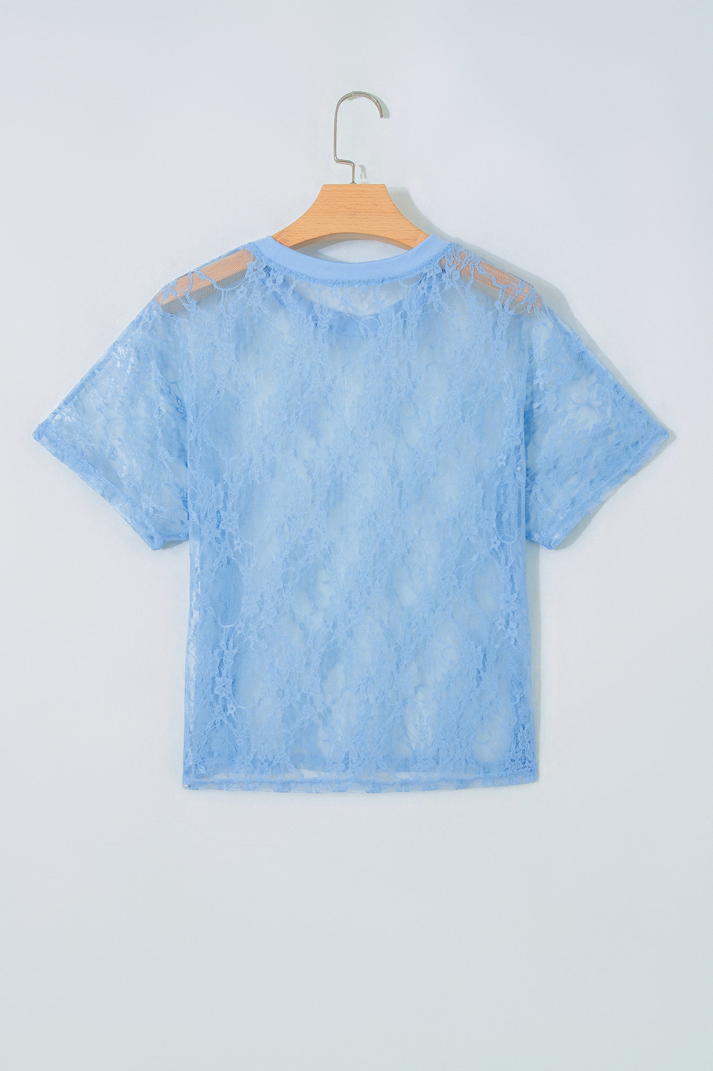 Beau Blue Sheer Floral Lace Boxy Tee-Tops/Tops & Tees-[Adult]-[Female]-2022 Online Blue Zone Planet