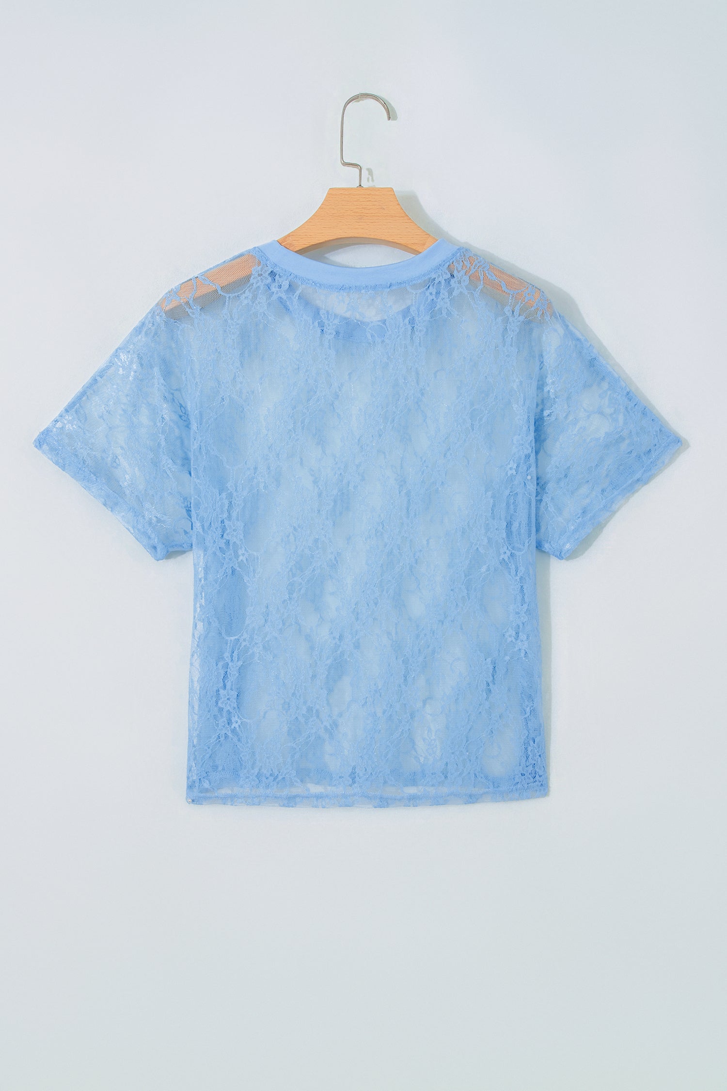 Beau Blue Sheer Floral Lace Boxy Tee-Tops/Tops & Tees-[Adult]-[Female]-2022 Online Blue Zone Planet