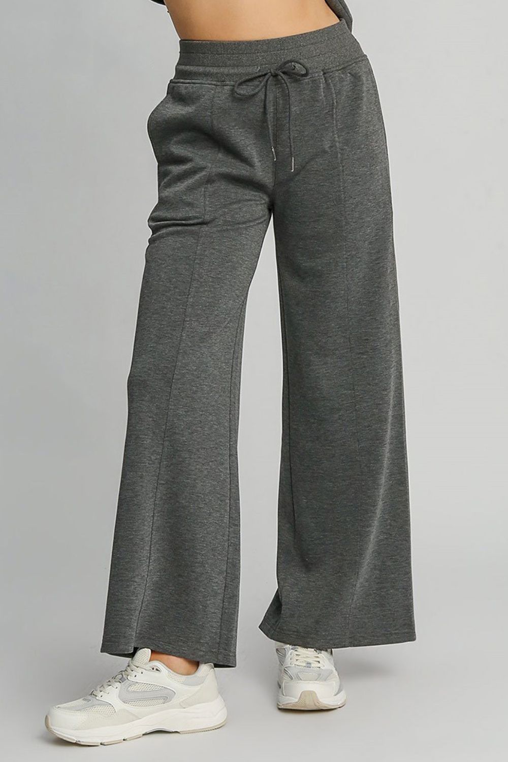 Umgee Full Size Drawstring Wide Leg Pants with Pockets-BOTTOMS SIZES SMALL MEDIUM LARGE-[Adult]-[Female]-Charcoal-S-2022 Online Blue Zone Planet