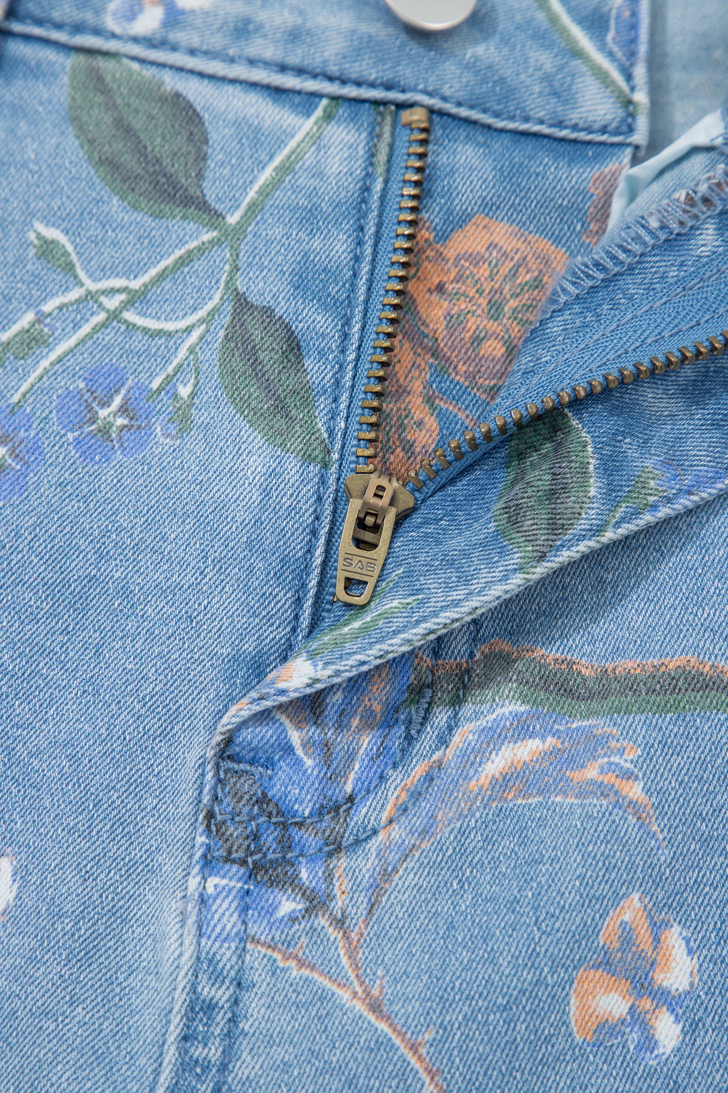 Sky Blue Retro Floral Print Frayed Hem Shift Jeans-Bottoms/Jeans-[Adult]-[Female]-2022 Online Blue Zone Planet