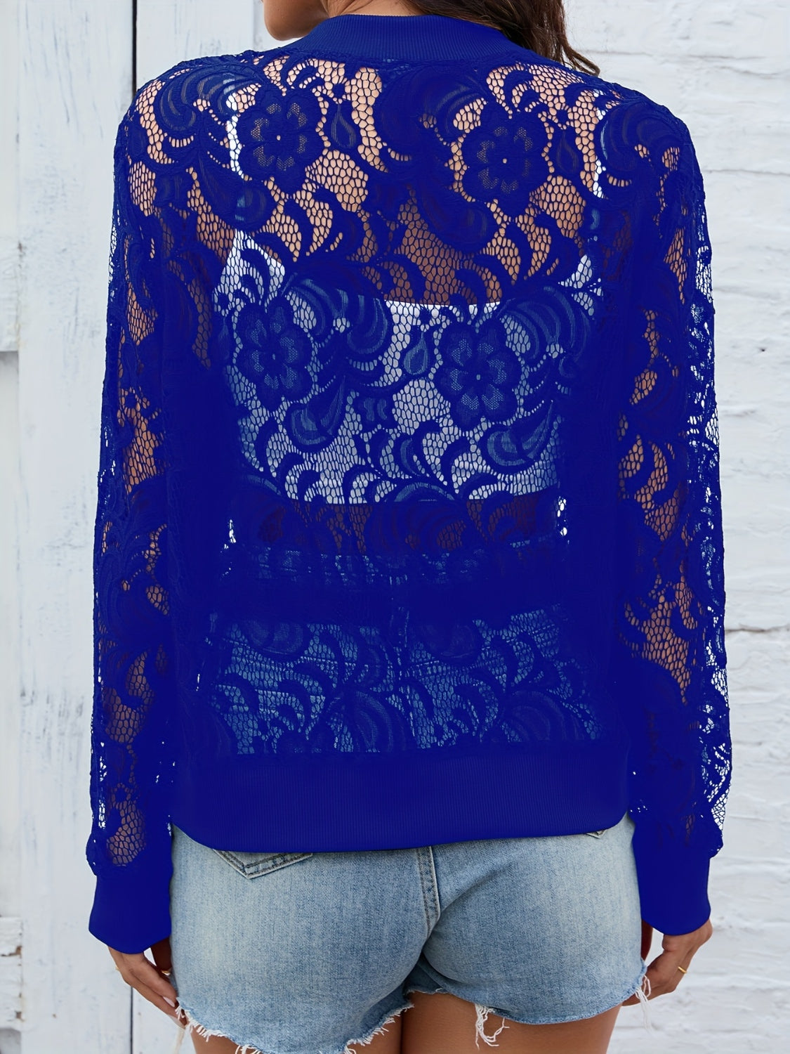 Sheer Lace Zip Up Long Sleeve Jacket-TOPS / DRESSES-[Adult]-[Female]-2022 Online Blue Zone Planet