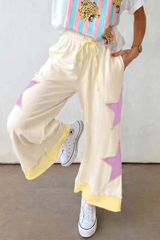 White Summer Color-Blocked Star Patchwork Pants-Bottoms/Casual Shorts-[Adult]-[Female]-White-S-2022 Online Blue Zone Planet