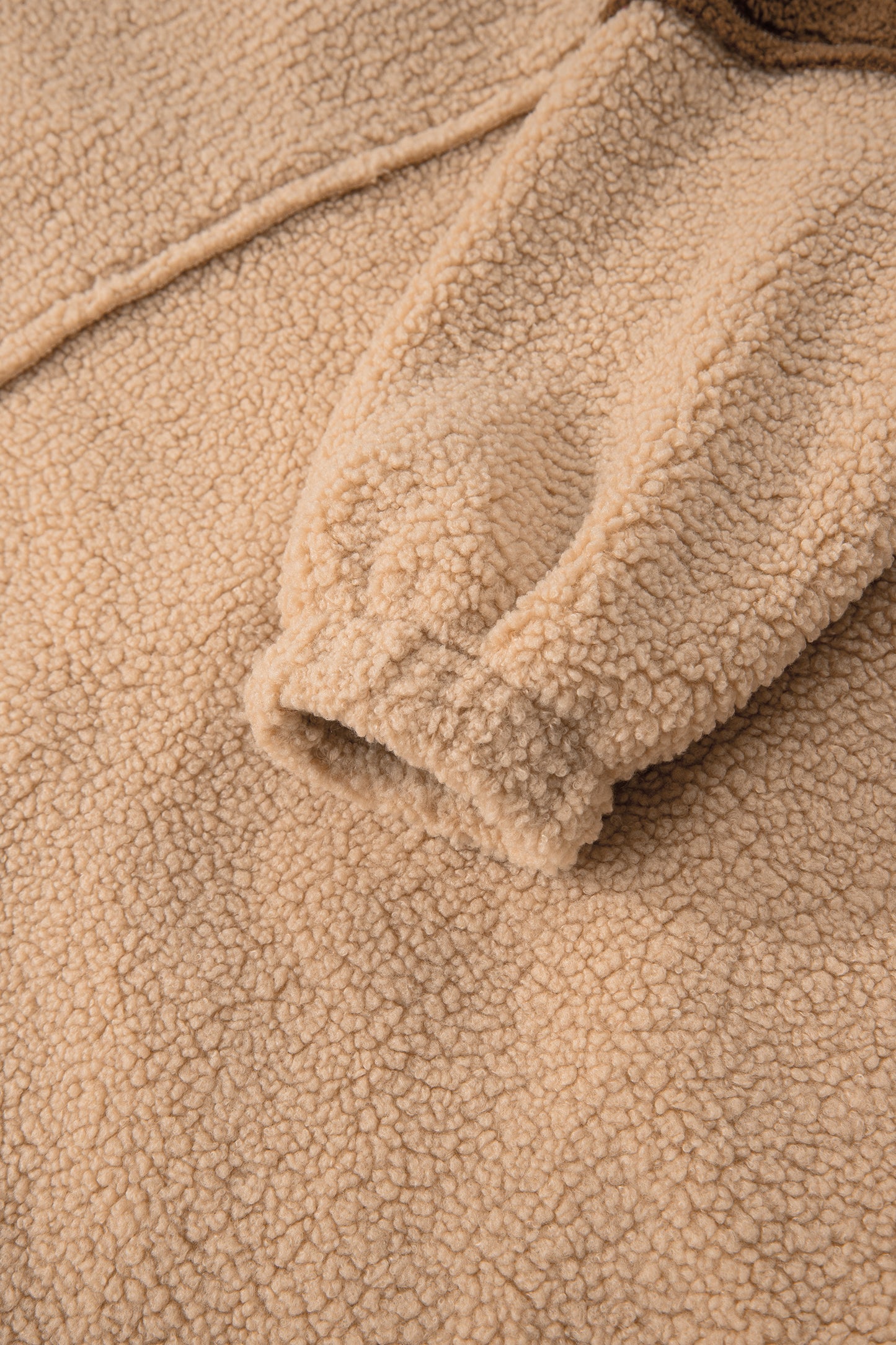 Straw Yellow 2-tone Color Block Patchwork Half Button Sherpa Sweatshirt-Tops/Sweatshirts & Hoodies-[Adult]-[Female]-2022 Online Blue Zone Planet