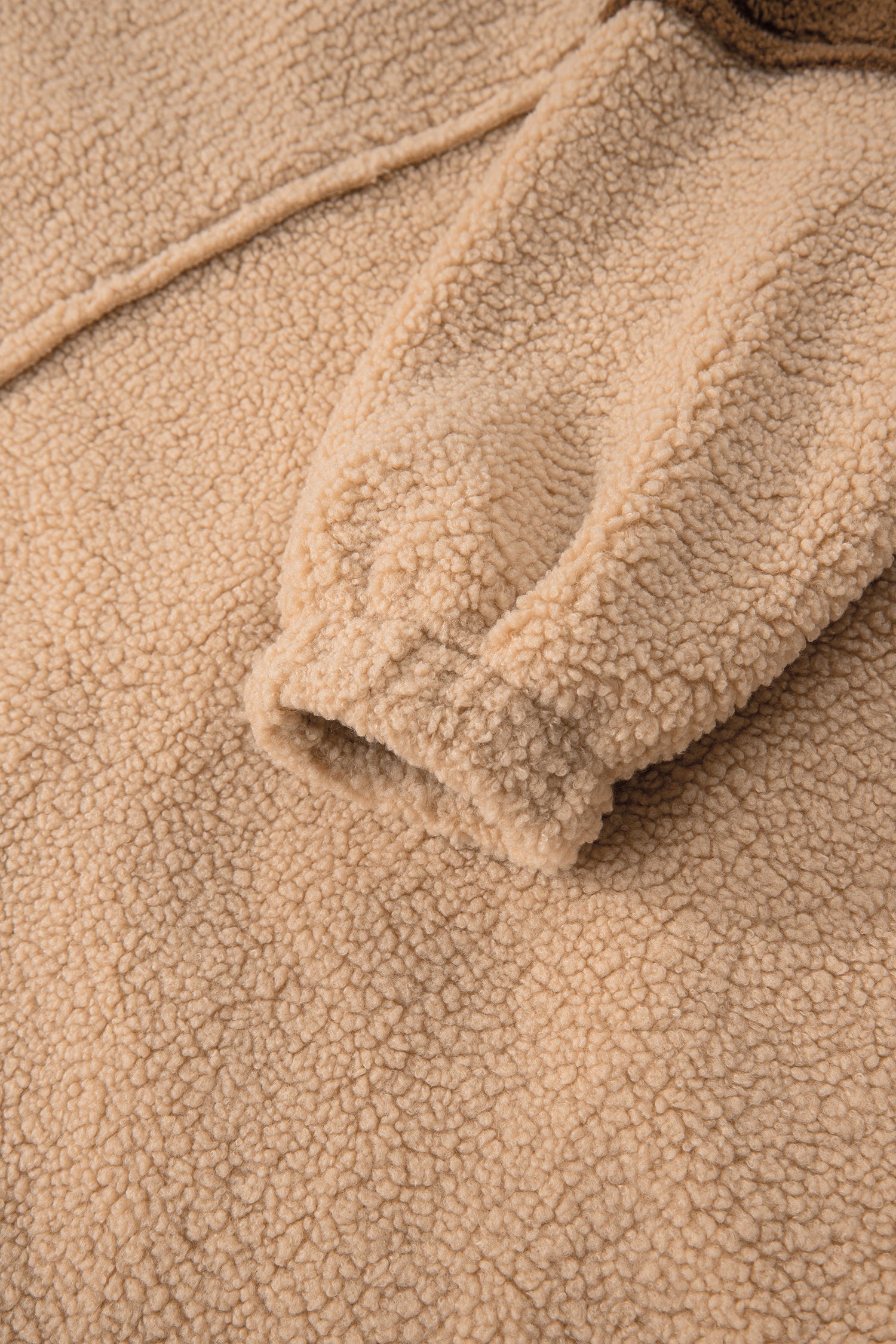 Straw Yellow 2-tone Color Block Patchwork Half Button Sherpa Sweatshirt-Tops/Sweatshirts & Hoodies-[Adult]-[Female]-2022 Online Blue Zone Planet