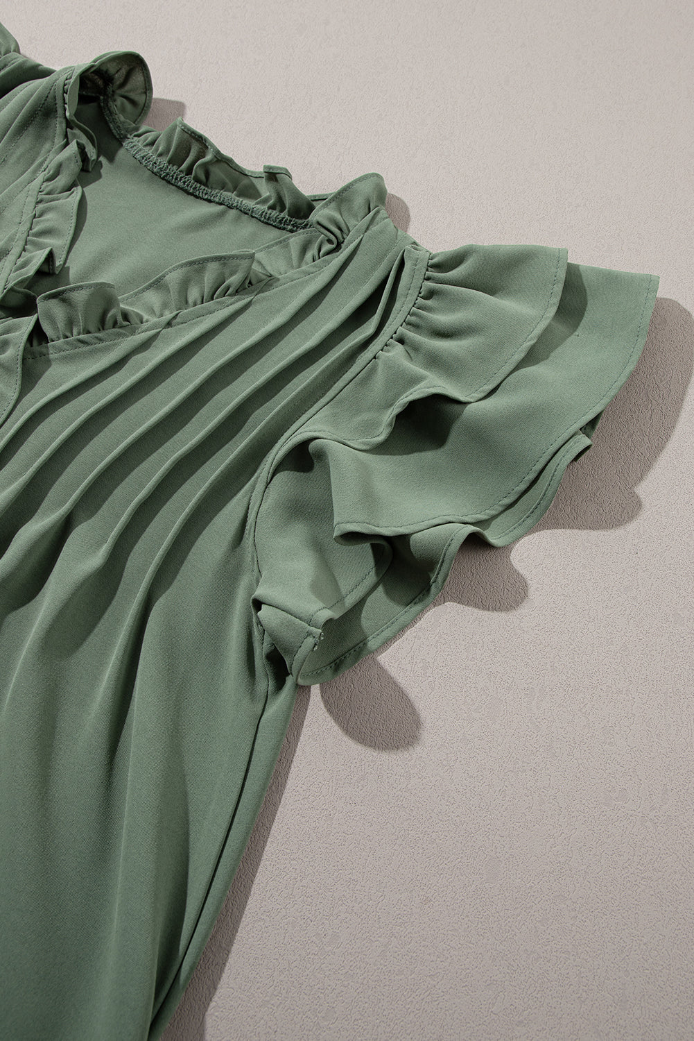 Blue Zone Planet |  Mist Green Ruffle Sleeve V Neck Frilled Shift Dress Blue Zone Planet