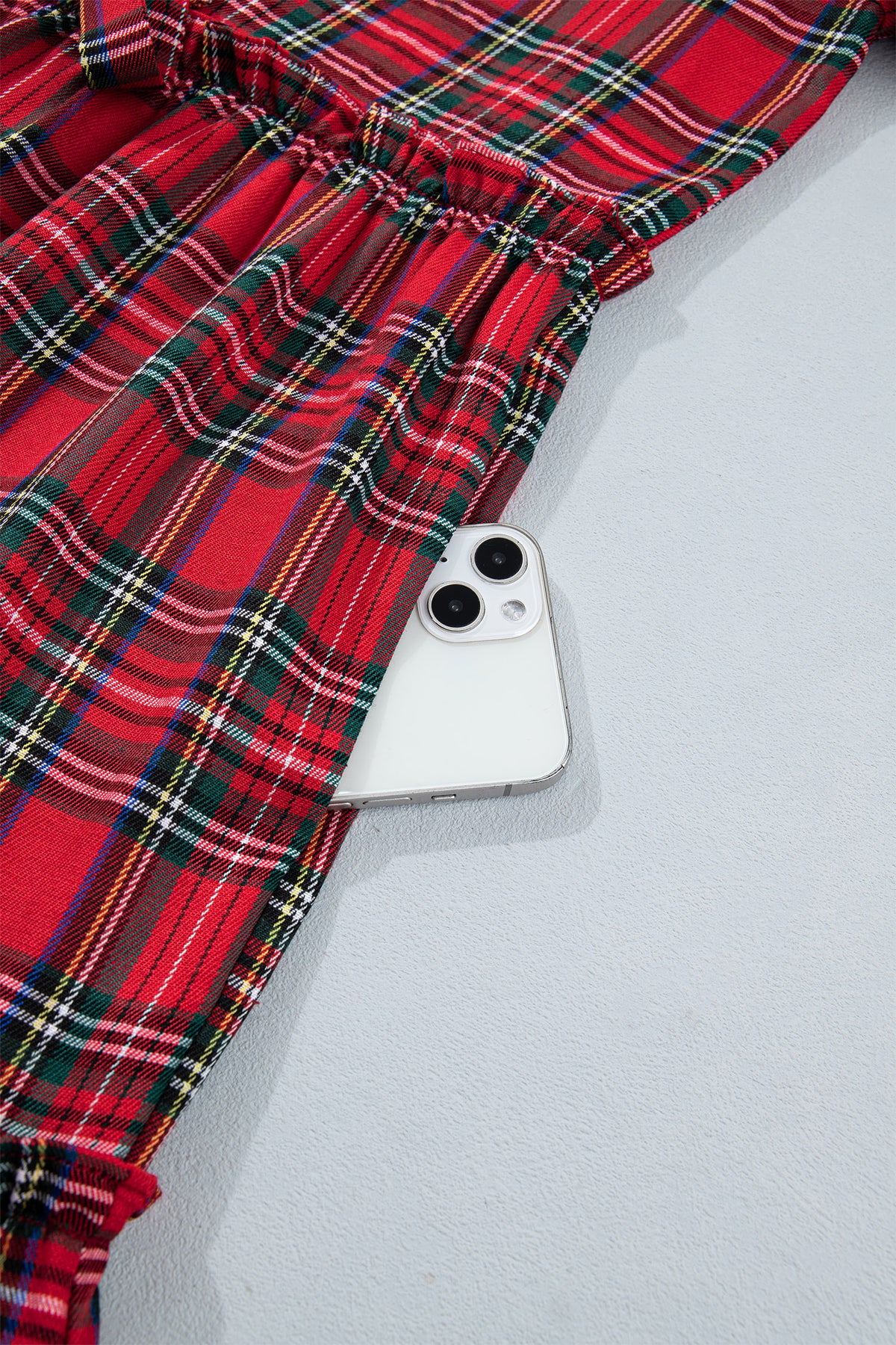 Red Plaid Knot Neck Short Sleeve Mini Shift Dress-TOPS / DRESSES-[Adult]-[Female]-2022 Online Blue Zone Planet