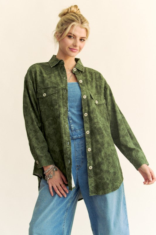 Davi & Dani Curved Hem Diamond Quilted Button Up Denim Shacket-TOPS / DRESSES-[Adult]-[Female]-2022 Online Blue Zone Planet