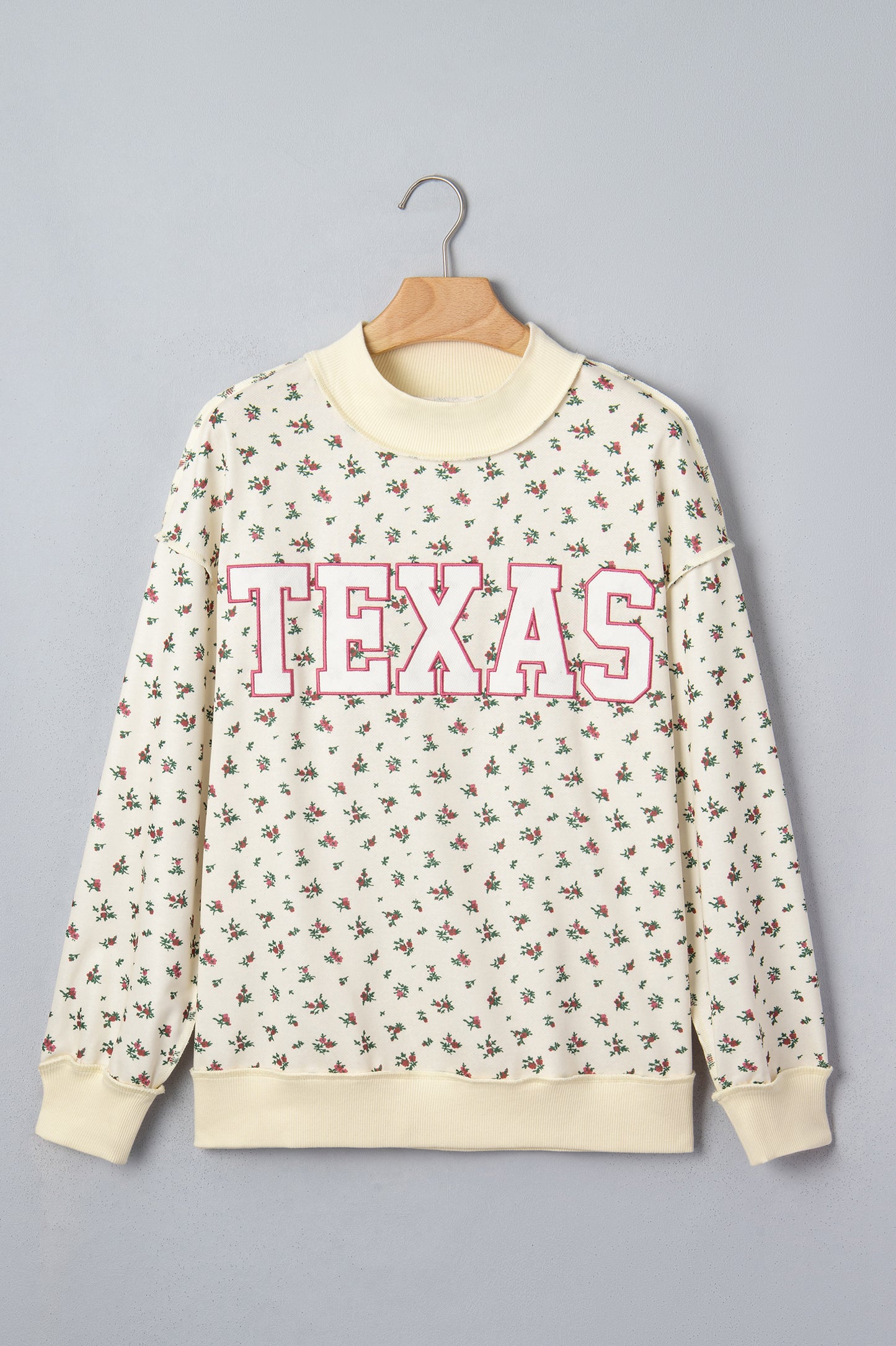 Beige Floral Print Stand Neck Long Sleeve Slogan Sweatshirt-Tops/Sweatshirts & Hoodies-[Adult]-[Female]-2022 Online Blue Zone Planet