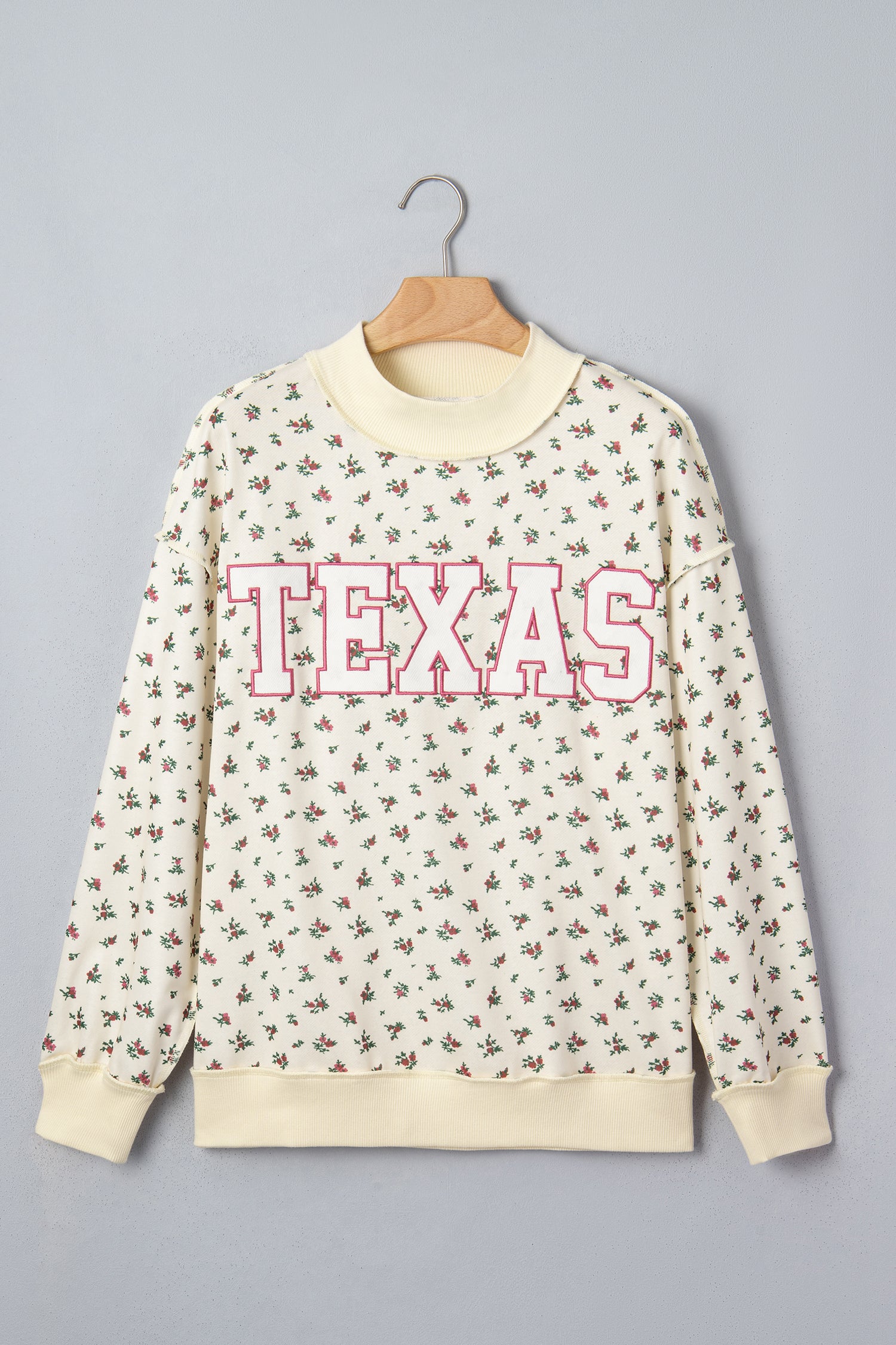 Beige Floral Print Stand Neck Long Sleeve Slogan Sweatshirt-Tops/Sweatshirts & Hoodies-[Adult]-[Female]-2022 Online Blue Zone Planet