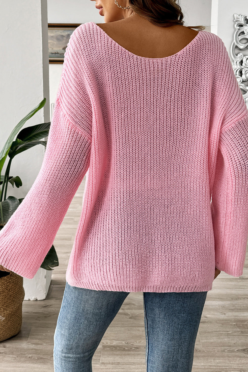 Pink Sweet Lace Bow Round Neck Knit Sweater-Sweaters-[Adult]-[Female]-2022 Online Blue Zone Planet