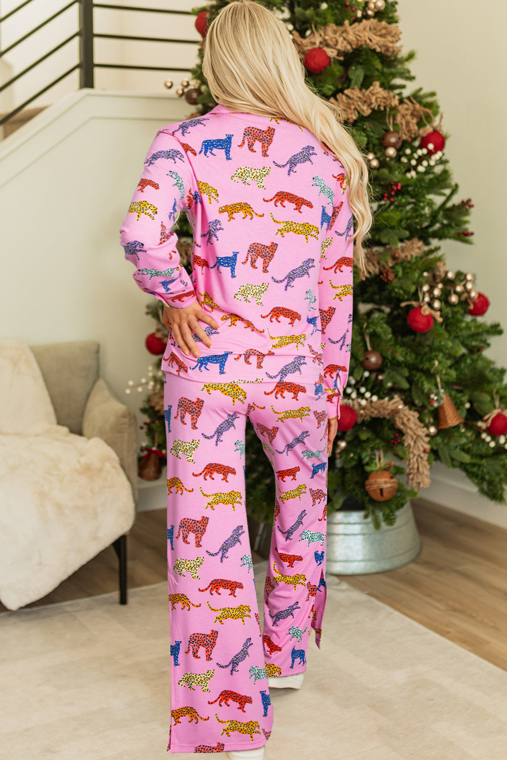 Pink Cheetah Print Shirt and Pants Pajama Set-Loungewear & Sleepwear/Sleepwear-[Adult]-[Female]-2022 Online Blue Zone Planet