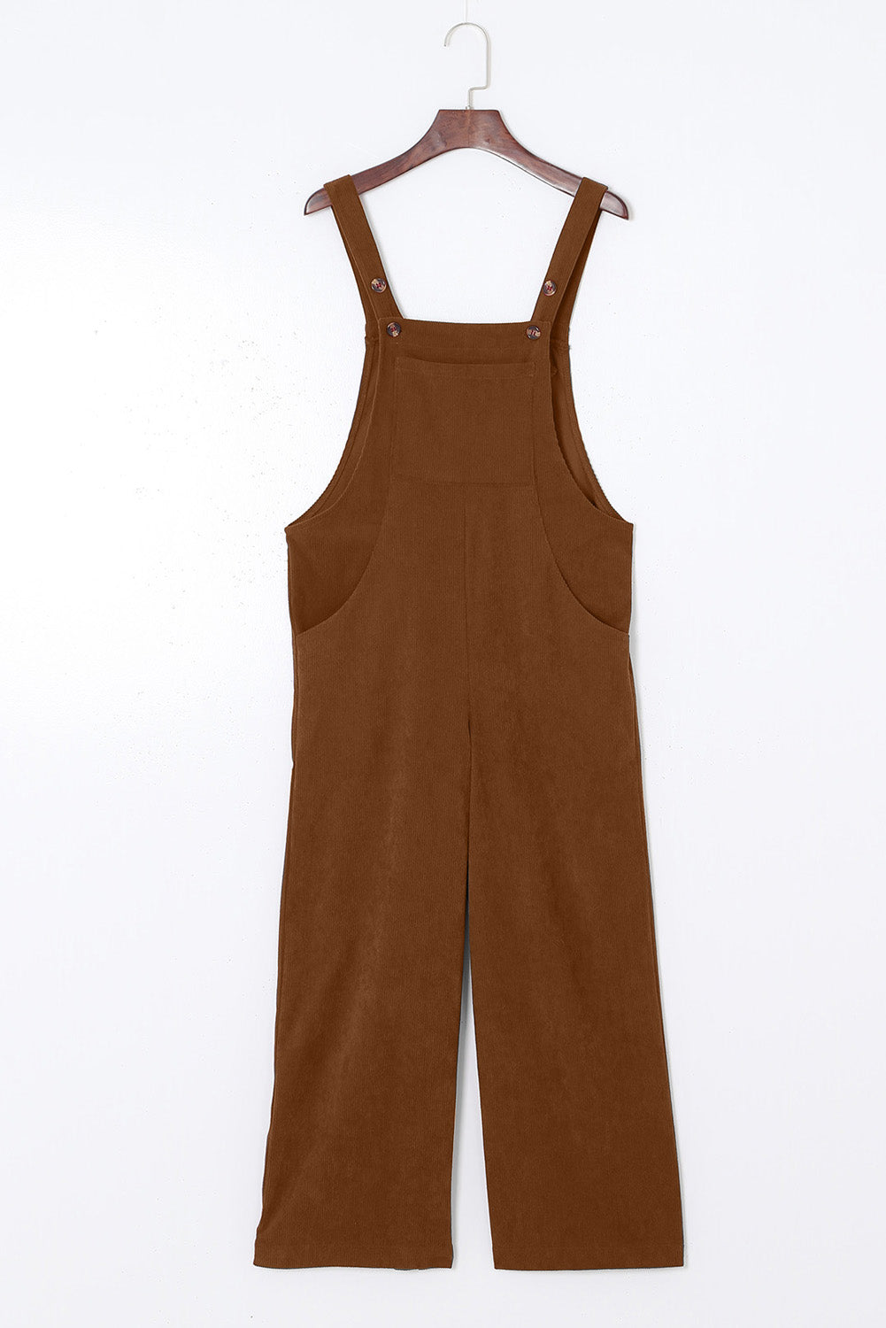 Brown Solid Color Corduroy Wide Leg Bib Overalls-Bottoms/Jumpsuits & Rompers-[Adult]-[Female]-2022 Online Blue Zone Planet