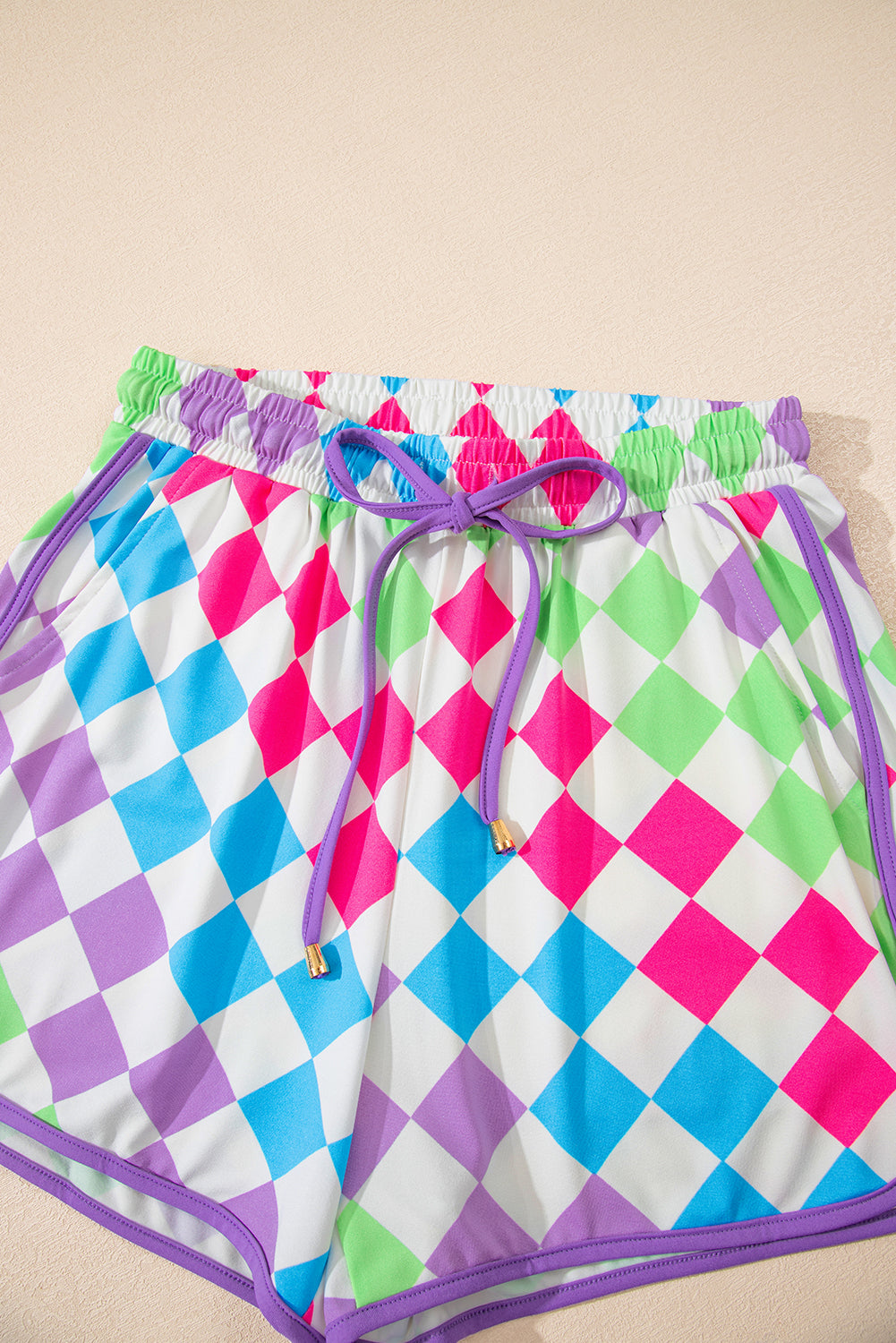 Multicolour Checkered Drawstring Elastic Waist Casual Shorts-Bottoms/Casual Shorts-[Adult]-[Female]-2022 Online Blue Zone Planet