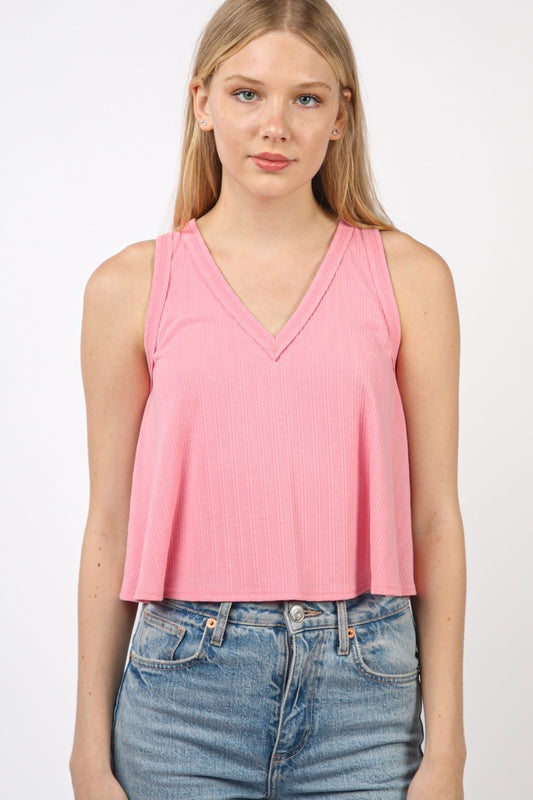 VERY J V-Neck Knit Swing Cropped Tank-TOPS / DRESSES-[Adult]-[Female]-Pink-S-2022 Online Blue Zone Planet