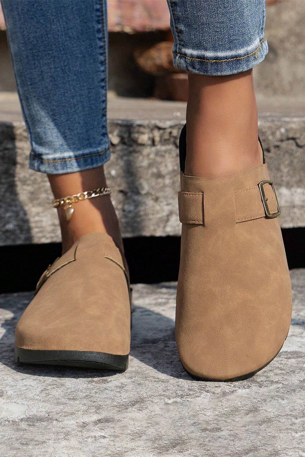 Light French Beige Suede Buckle Detail Slippers-Shoes & Bags/Slippers-[Adult]-[Female]-Light French Beige-37-2022 Online Blue Zone Planet
