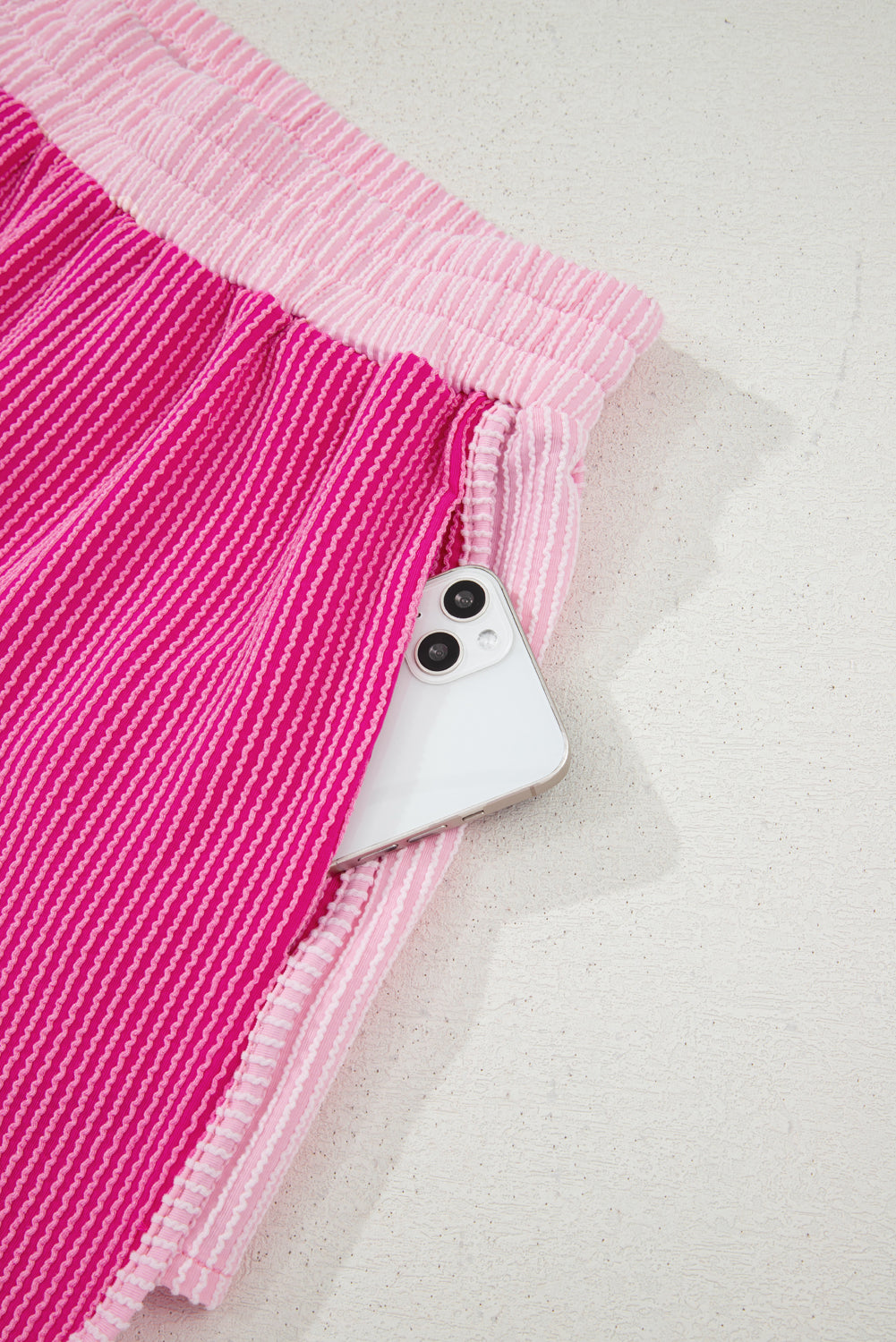 Rose Red 3D Spiral Ribbed Texture 2 Tones Patchwork Short Set-Two Piece Sets/Short Sets-[Adult]-[Female]-2022 Online Blue Zone Planet