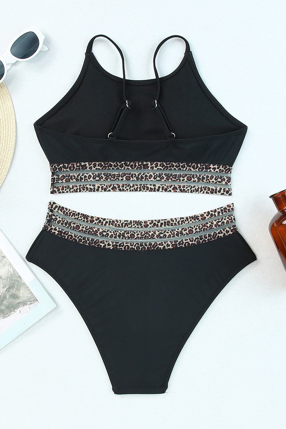 Rose Leopard Print Spaghetti Strap Padded Wireless Two Piece Swimsuit-Bikini Sets-[Adult]-[Female]-2022 Online Blue Zone Planet
