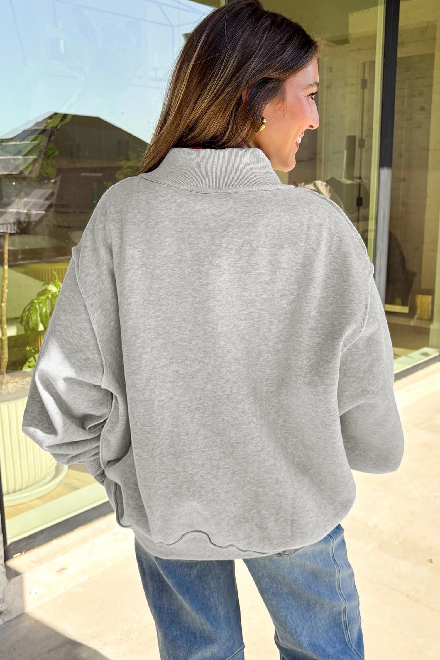 Light Grey FAITH/ JESUS Double Side Letter Print Casual High Neck Sweatshirt-Graphic/Graphic Sweatshirts-[Adult]-[Female]-2022 Online Blue Zone Planet