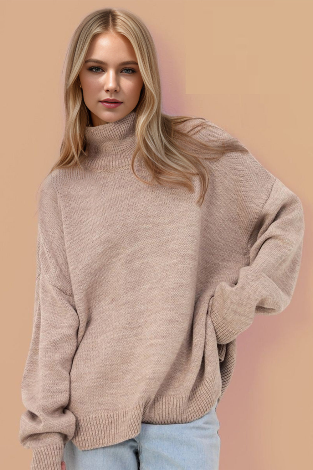 Basic Bae Side Slit Turtleneck Long Sleeve Sweater-TOPS / DRESSES-[Adult]-[Female]-2022 Online Blue Zone Planet