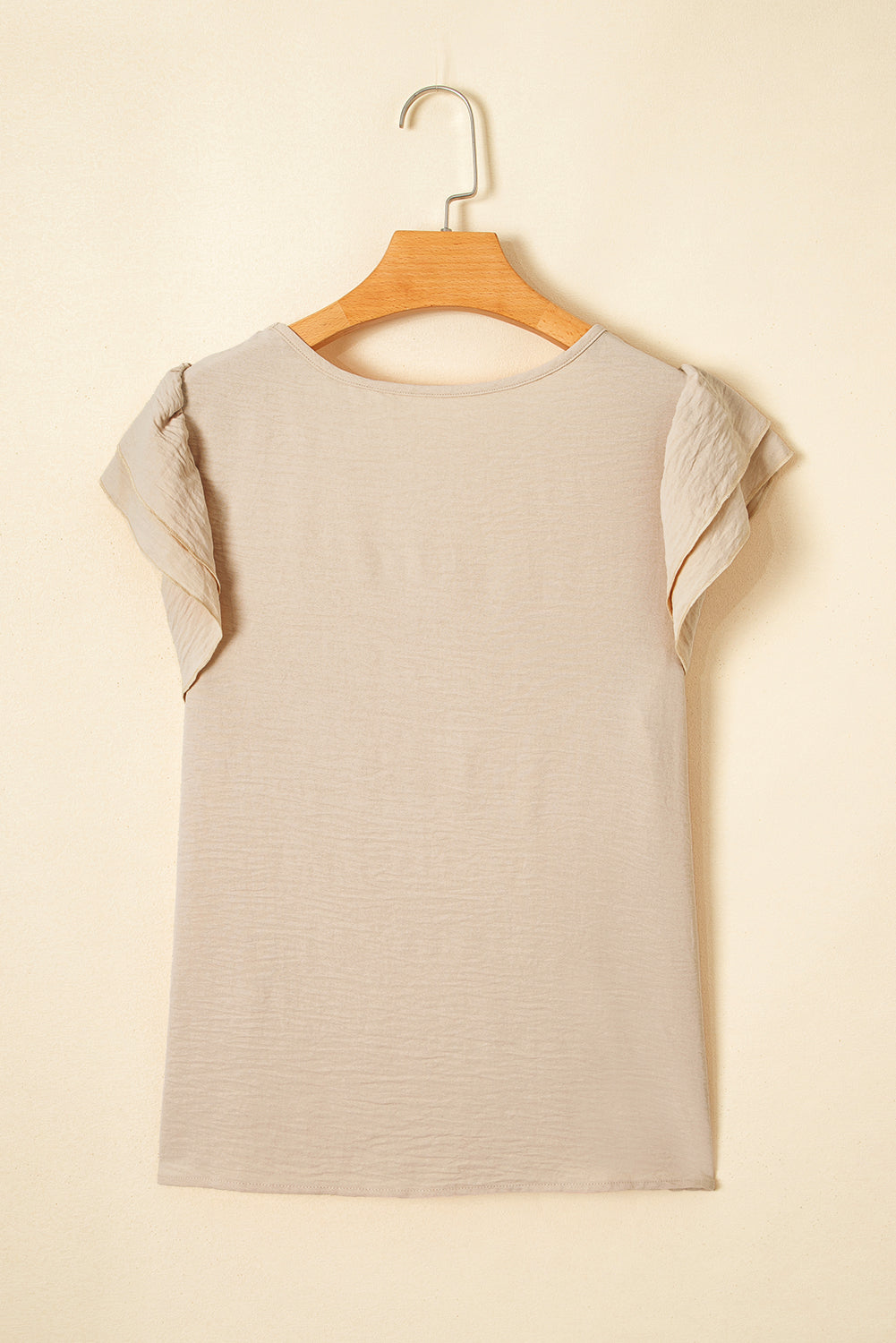 Beige Solid Color Ruffled Short Sleeve Casual Blouse-Tops/Blouses & Shirts-[Adult]-[Female]-2022 Online Blue Zone Planet