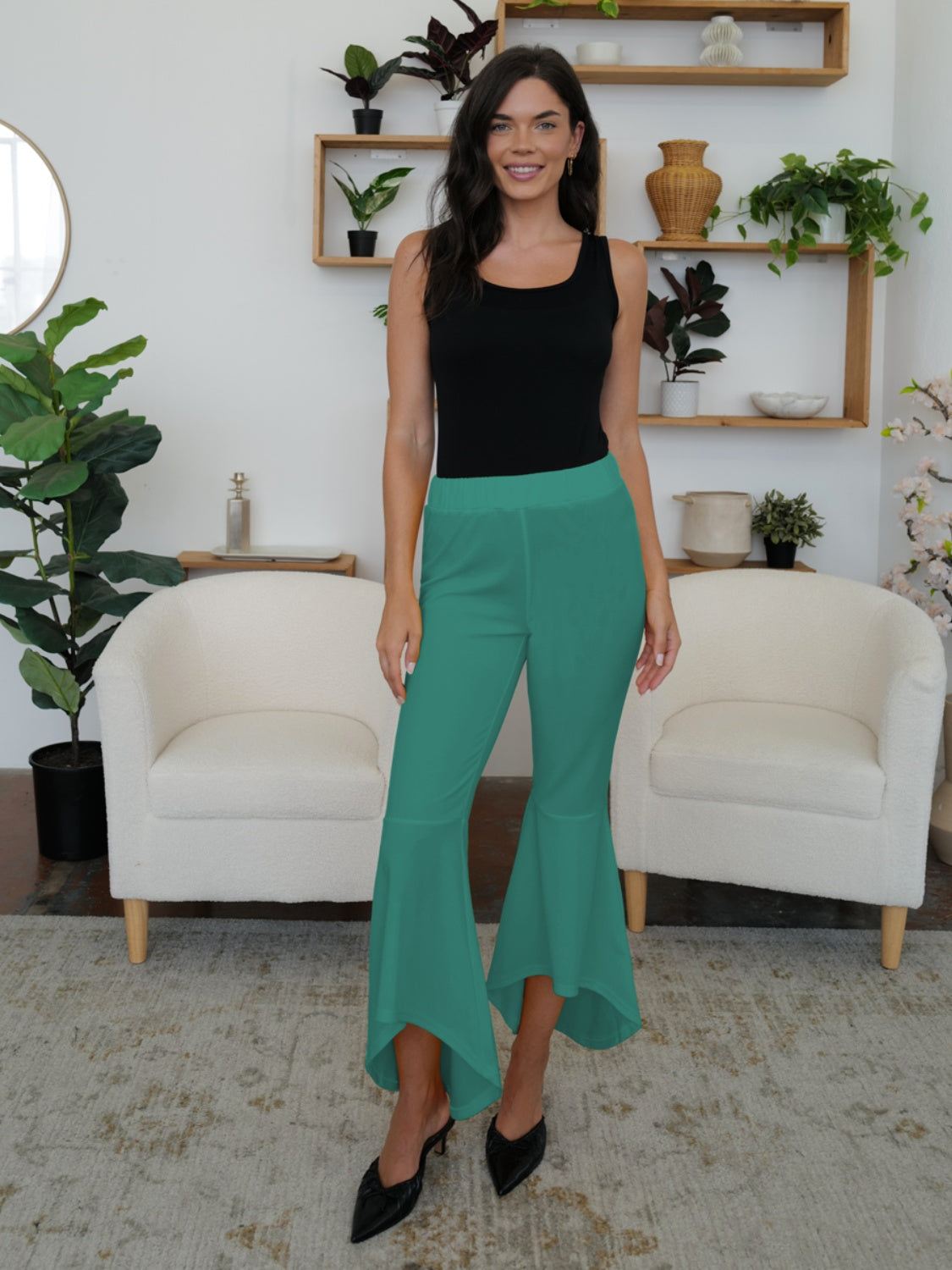 High-Low Bootcut Pants-BOTTOMS SIZES SMALL MEDIUM LARGE-[Adult]-[Female]-Teal-S-2022 Online Blue Zone Planet