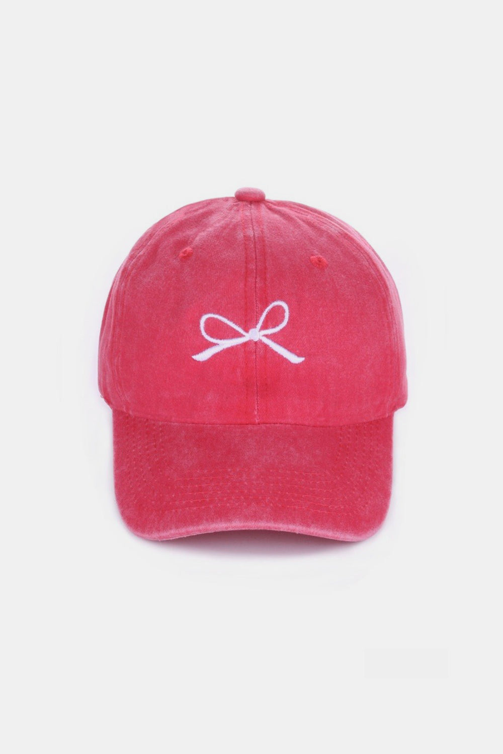 Zenana Bow Embroidered Washed Cotton Caps-BASEBALL HATS-[Adult]-[Female]-Red-One Size-2022 Online Blue Zone Planet