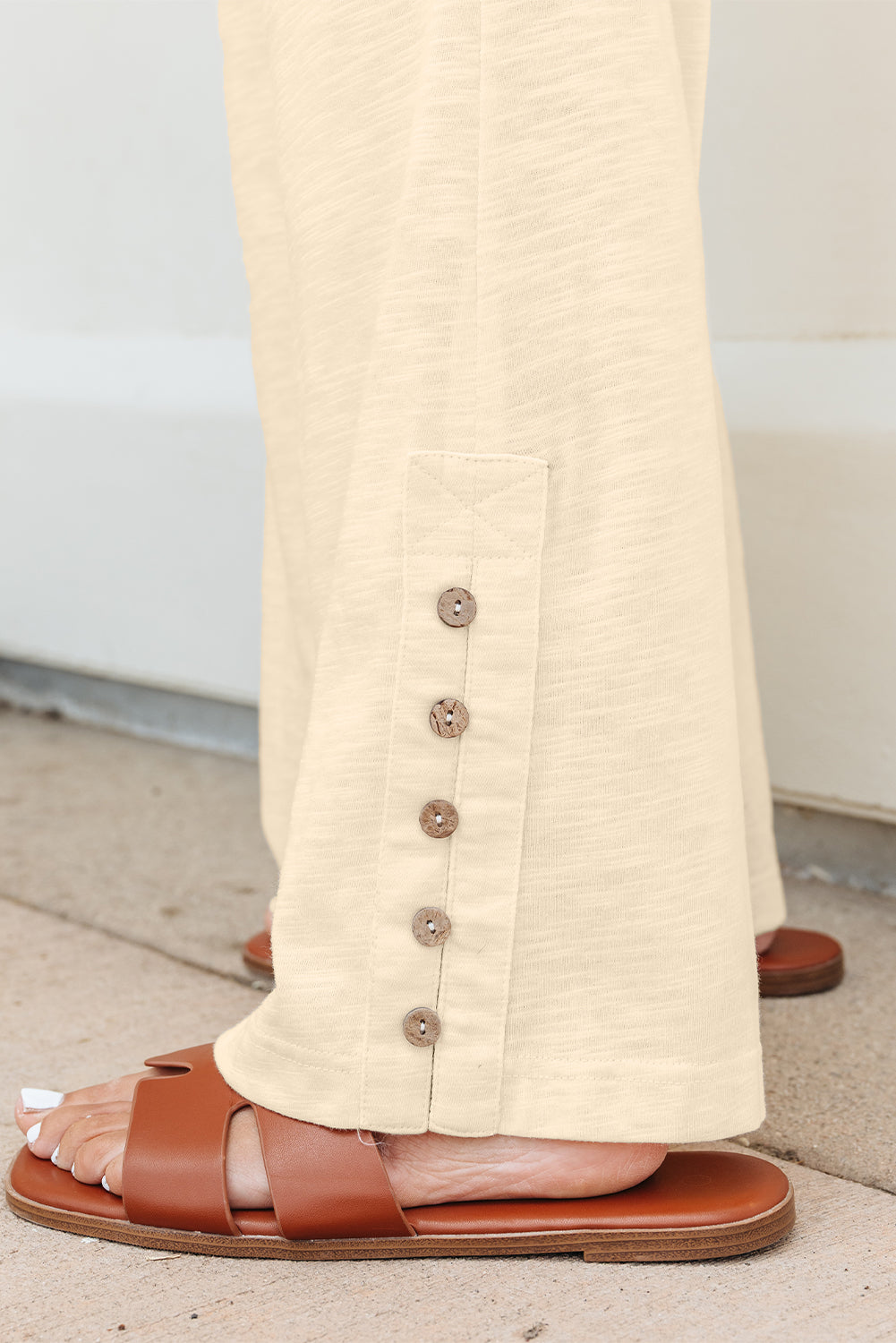 Beige Solid Color Tank Top and Smocked Waist Pants Set-Two Piece Sets/Pant Sets-[Adult]-[Female]-2022 Online Blue Zone Planet