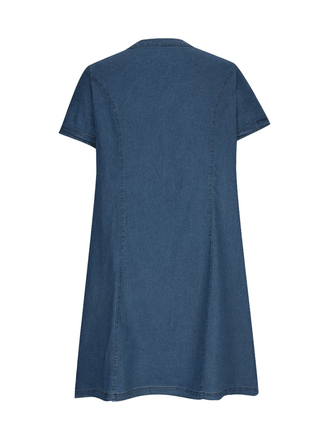 Full Size Notched Short Sleeve Denim Dress-TOPS / DRESSES-[Adult]-[Female]-2022 Online Blue Zone Planet