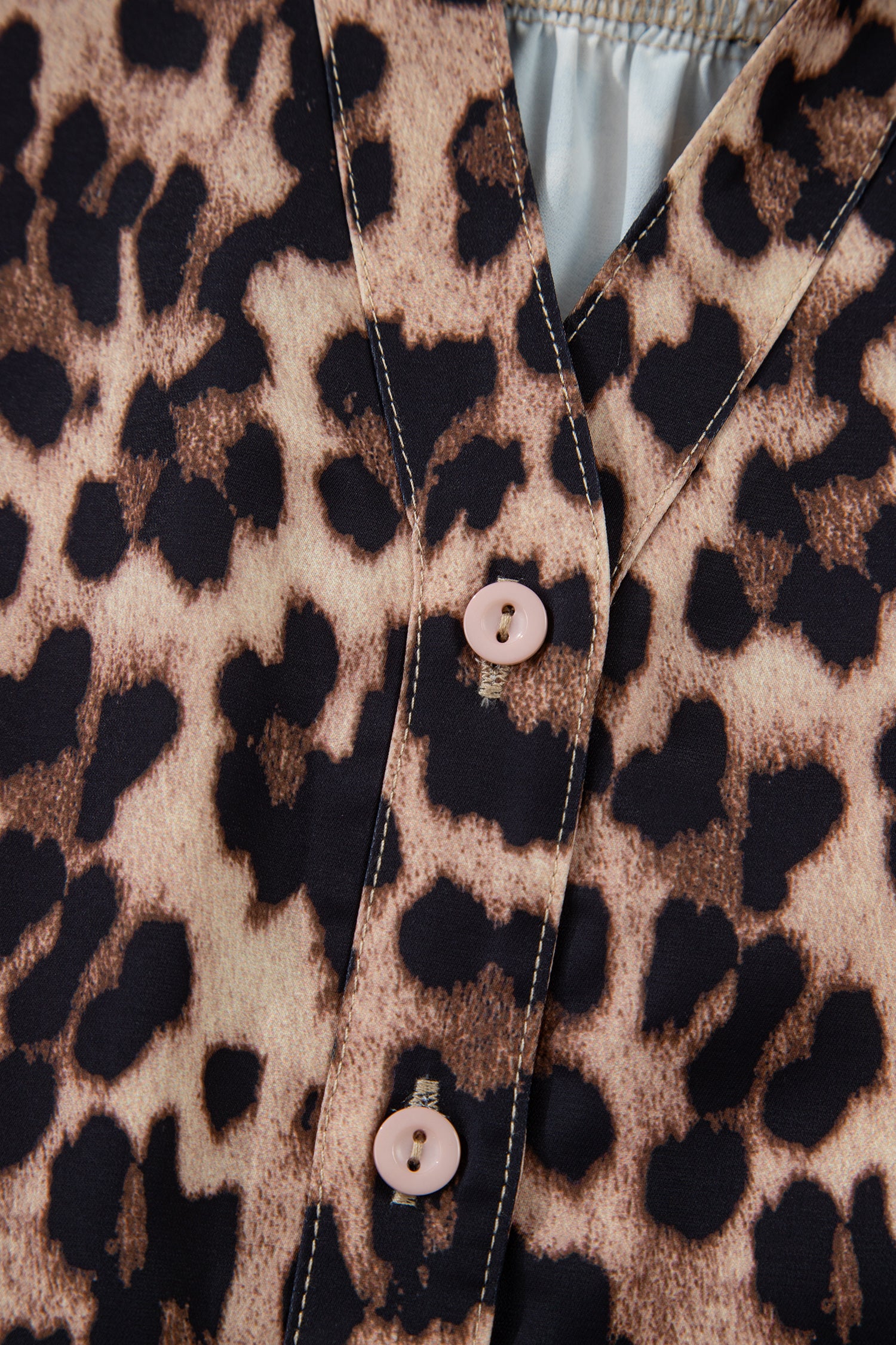 Brown Leopard Print Button Down Lace Trim Short Sleeve Shirt-Blouses & Shirts-[Adult]-[Female]-2022 Online Blue Zone Planet