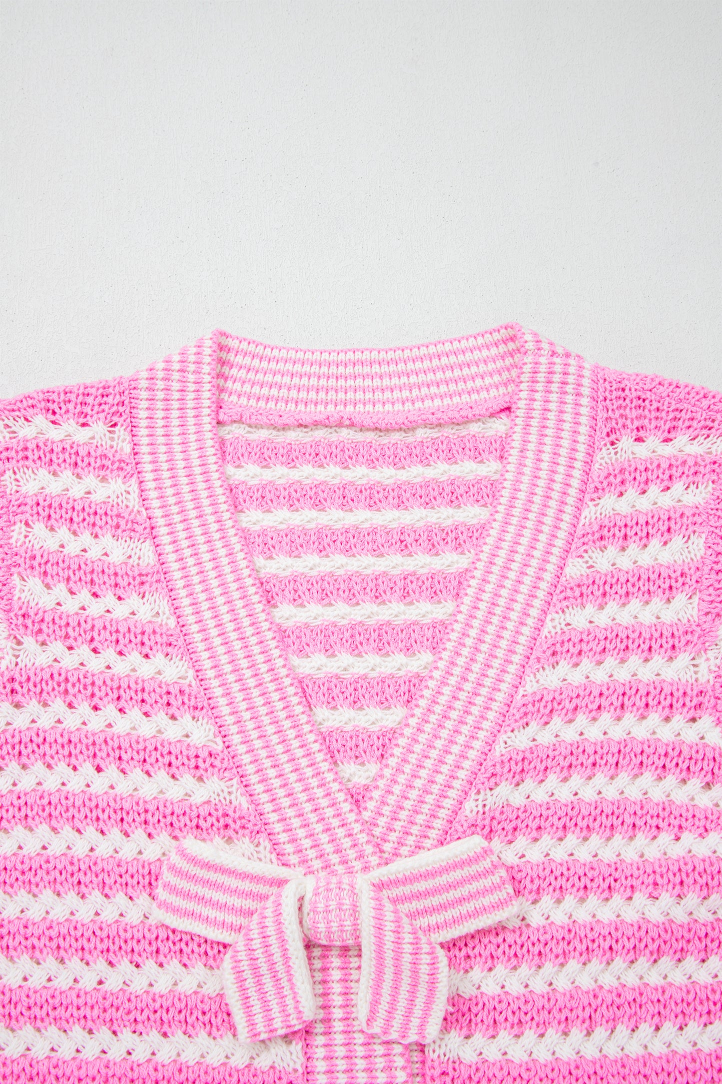Pink Stripe Short Sleeve Knit V Neck Bow Knot Sweater-TOPS / DRESSES-[Adult]-[Female]-2022 Online Blue Zone Planet