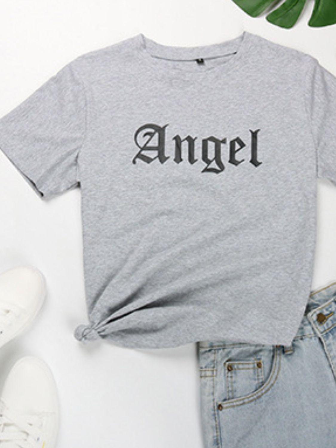 Perfee ANGEL Round Neck Short Sleeve T-Shirt-TOPS / DRESSES-[Adult]-[Female]-Gray-S-2022 Online Blue Zone Planet