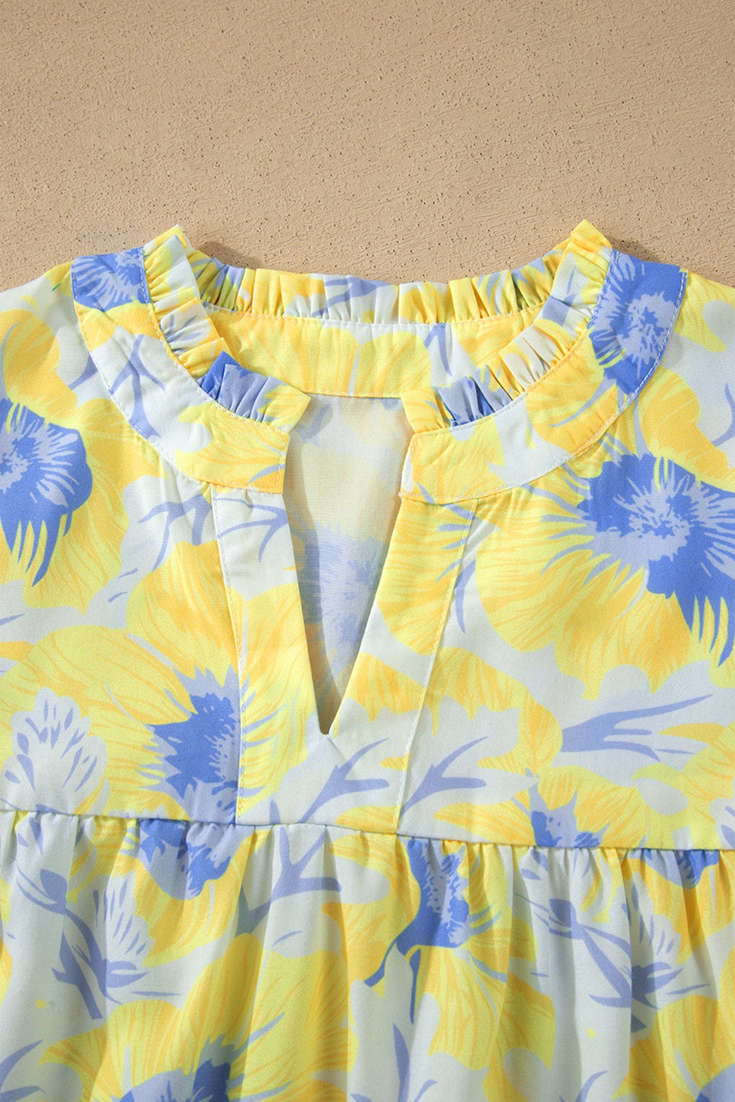 Yellow Short Bubble Sleeve Summer Floral Blouse-Tops/Blouses & Shirts-[Adult]-[Female]-2022 Online Blue Zone Planet