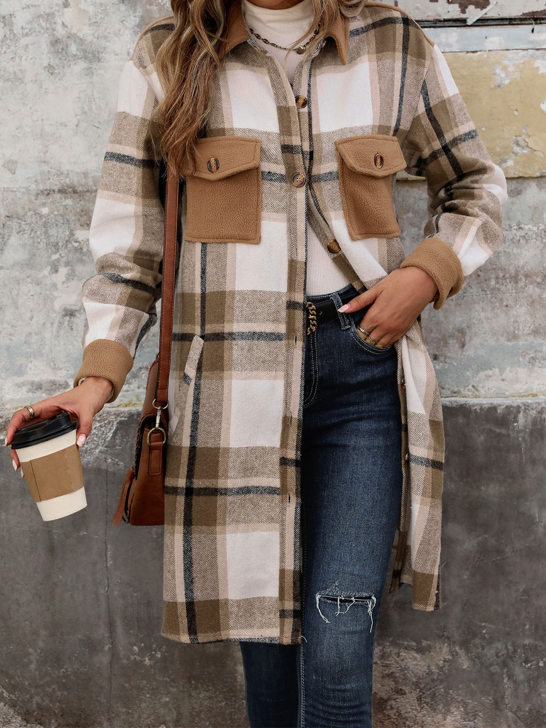 Plaid Button Up Long Sleeve Coat-TOPS / DRESSES-[Adult]-[Female]-2022 Online Blue Zone Planet