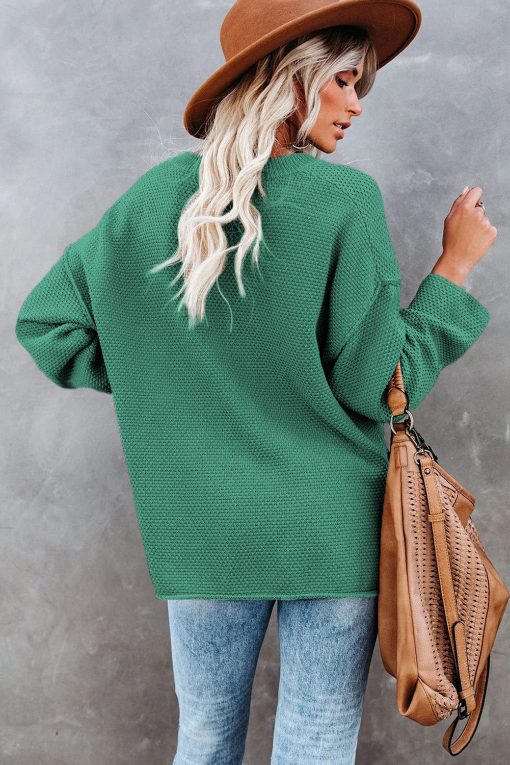 Green-2 Henley Pullover Drop Shoulder Sweater with Slits-TOPS / DRESSES-[Adult]-[Female]-2022 Online Blue Zone Planet