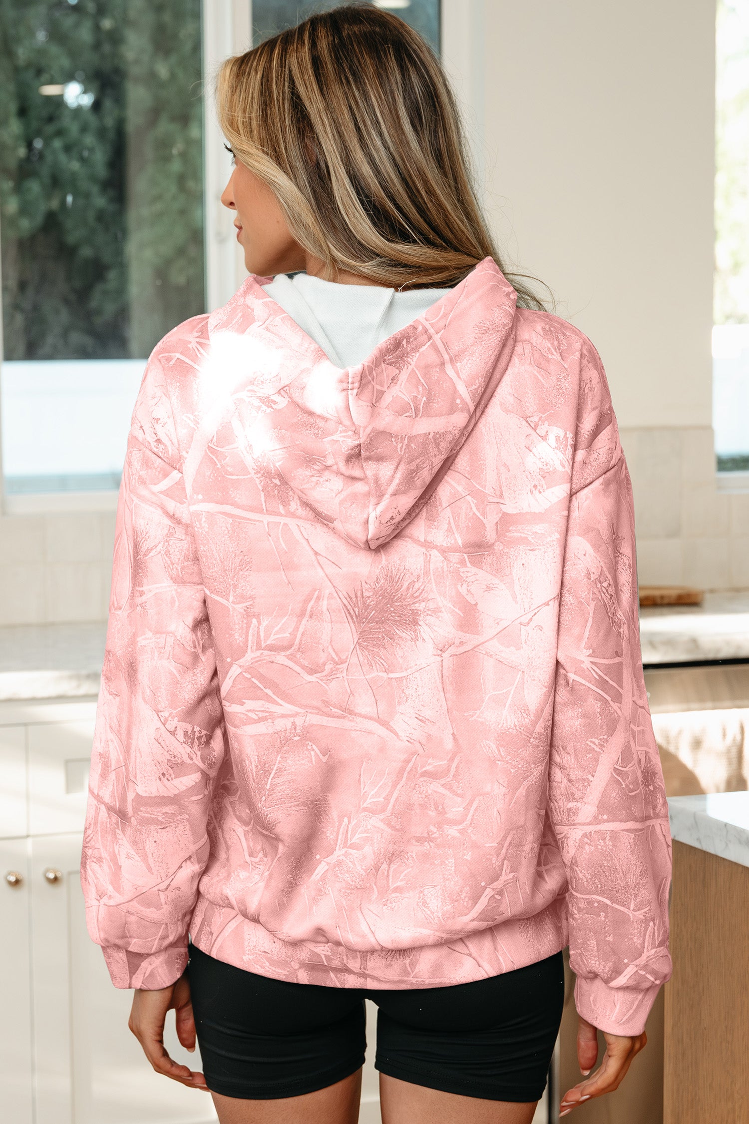 Beige Camouflage Woodland Print Oversized Sporty Hoodie-Tops / Dresses-[Adult]-[Female]-2022 Online Blue Zone Planet