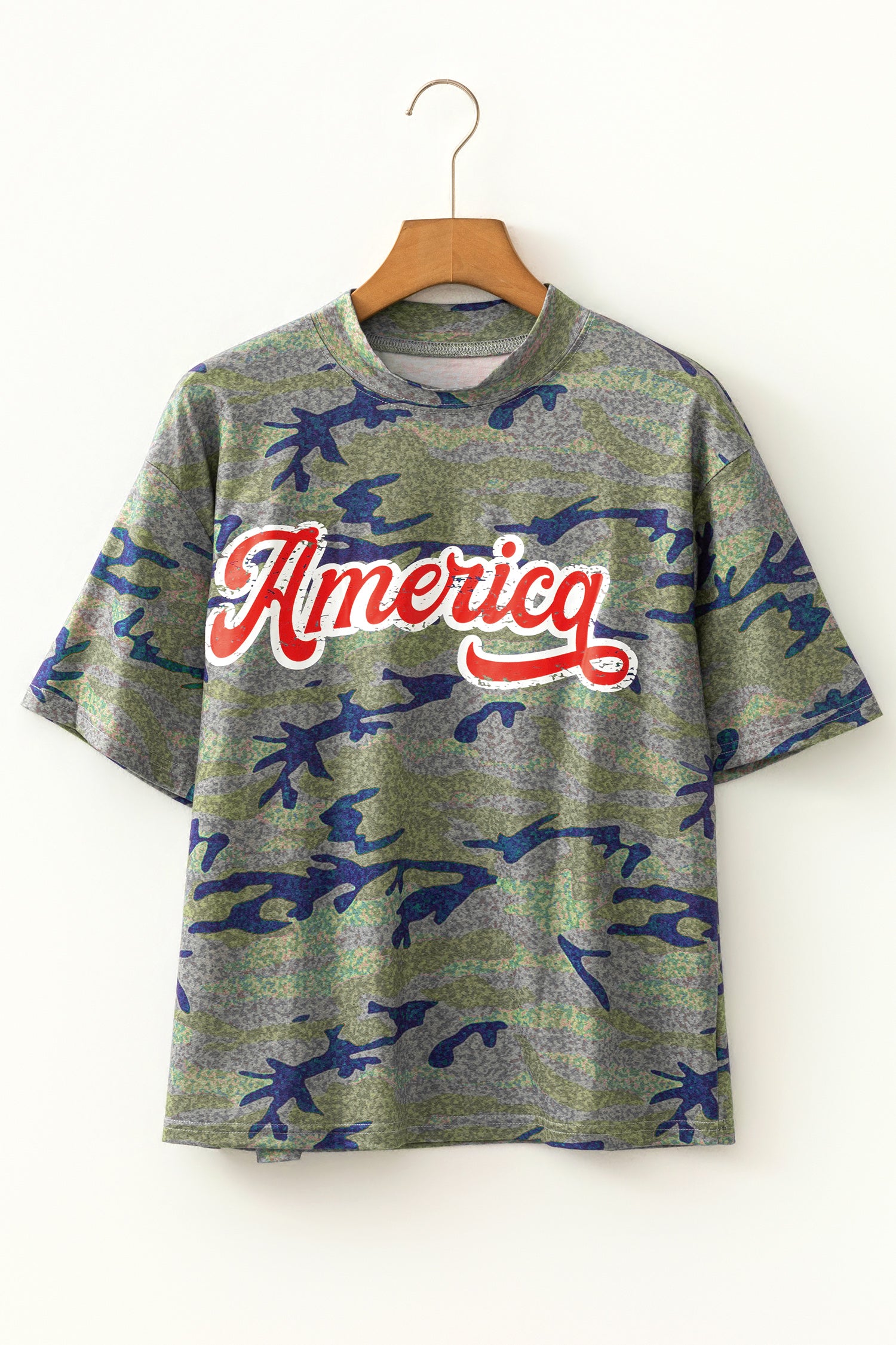 Multicolour Stylish Camouflage Print America Patriotic Tee-Tops/Tops & Tees-[Adult]-[Female]-2022 Online Blue Zone Planet