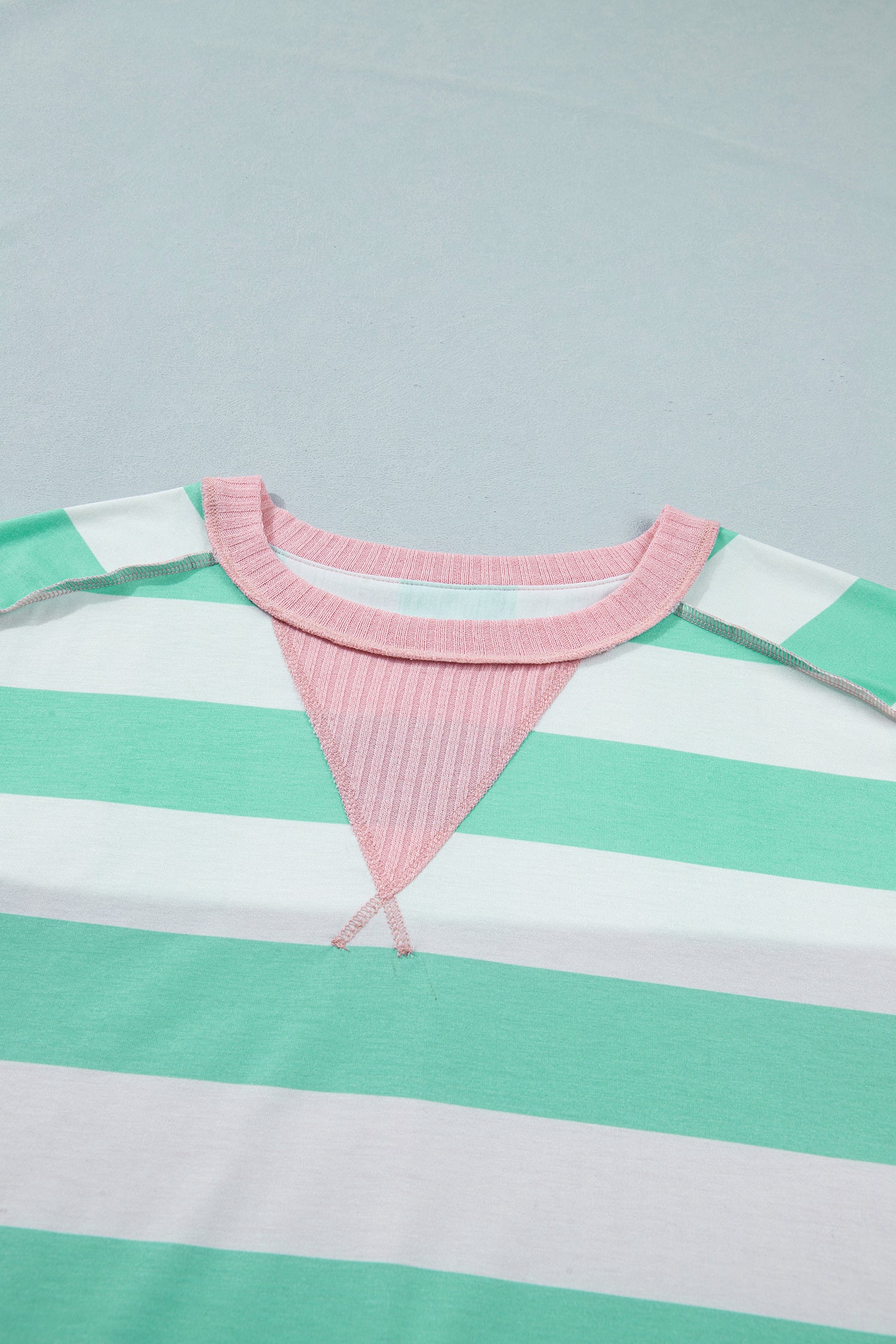 Pink Stripe Exposed Seam Ribbed Patchwork Oversized Tee-Tops/Tops & Tees-[Adult]-[Female]-2022 Online Blue Zone Planet