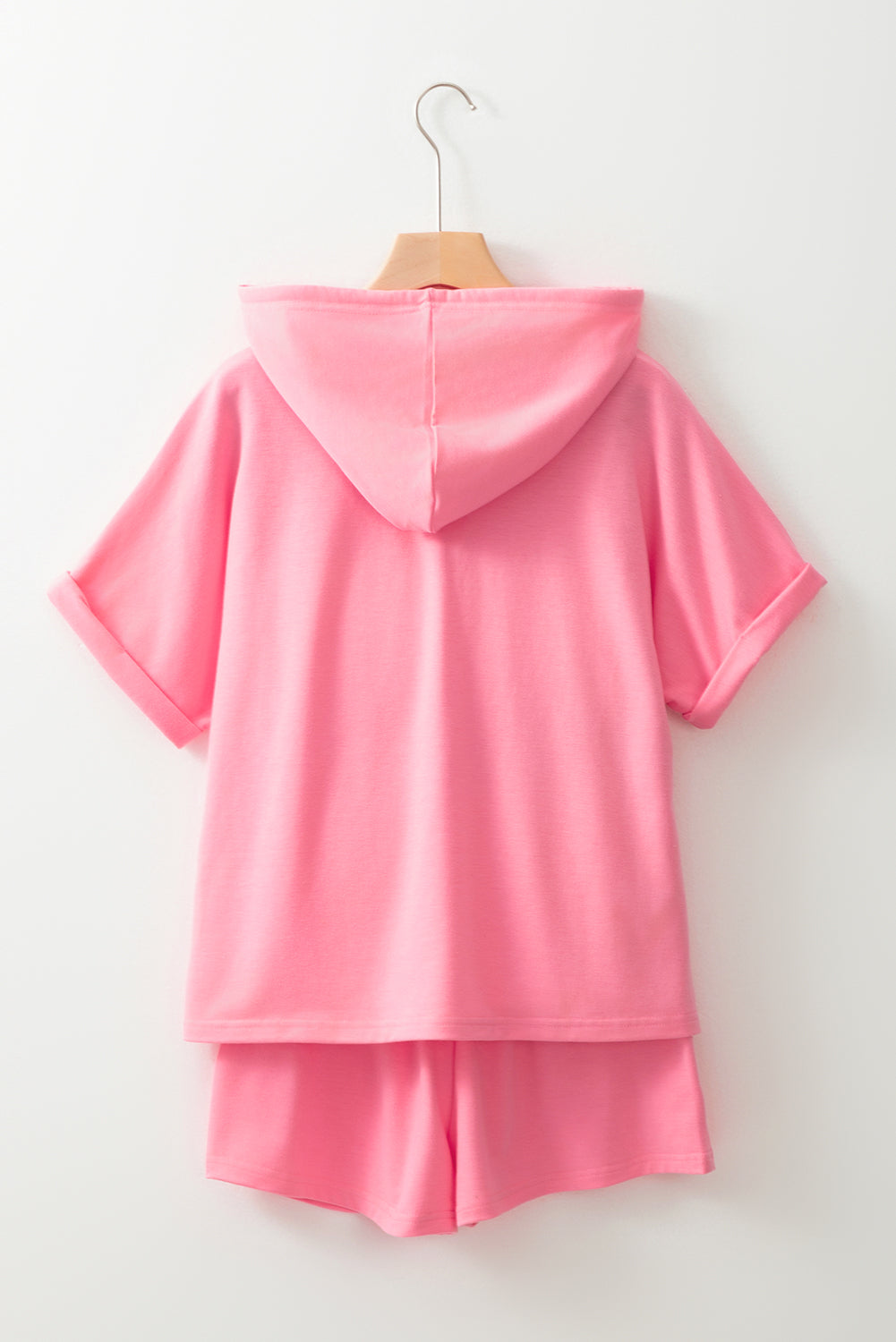Peach Blossom Hooded Short Sleeve Henley Top and Shorts Set-Two Piece Sets/Short Sets-[Adult]-[Female]-2022 Online Blue Zone Planet