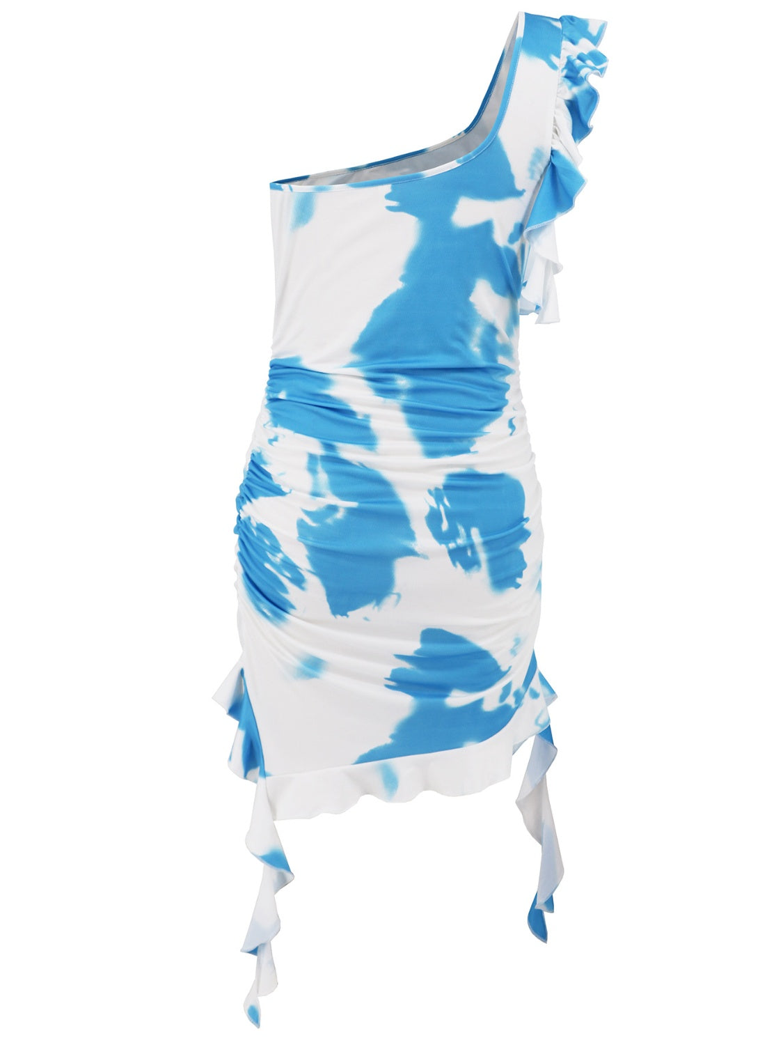 Blue Zone Planet | Ruffled Tie-Dye Single Shoulder Mini Dress-TOPS / DRESSES-[Adult]-[Female]-2022 Online Blue Zone Planet