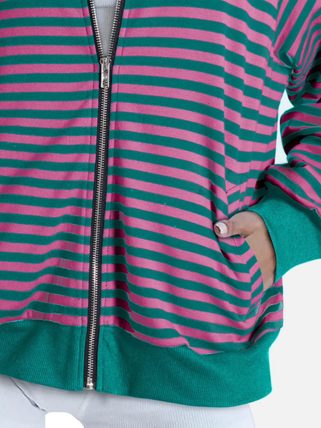 Striped Zip Up Long Sleeve Sweatshirt-TOPS / DRESSES-[Adult]-[Female]-2022 Online Blue Zone Planet