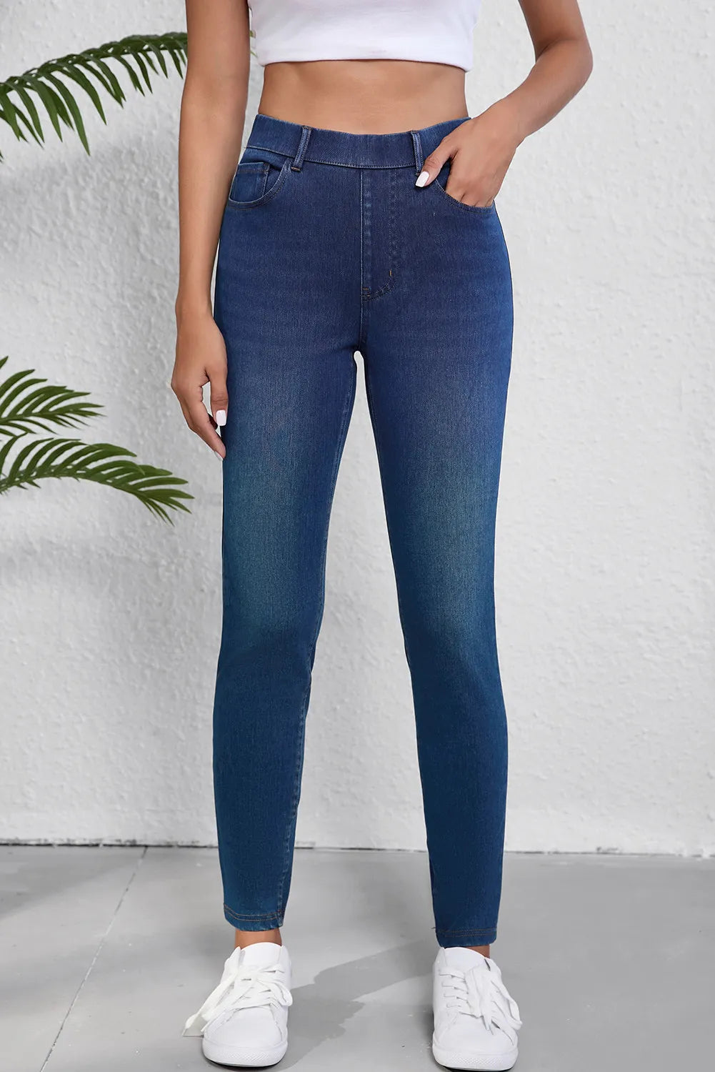 High Waist Skinny Jeans with Pockets-BOTTOMS SIZES SMALL MEDIUM LARGE-[Adult]-[Female]-Medium-S-2022 Online Blue Zone Planet