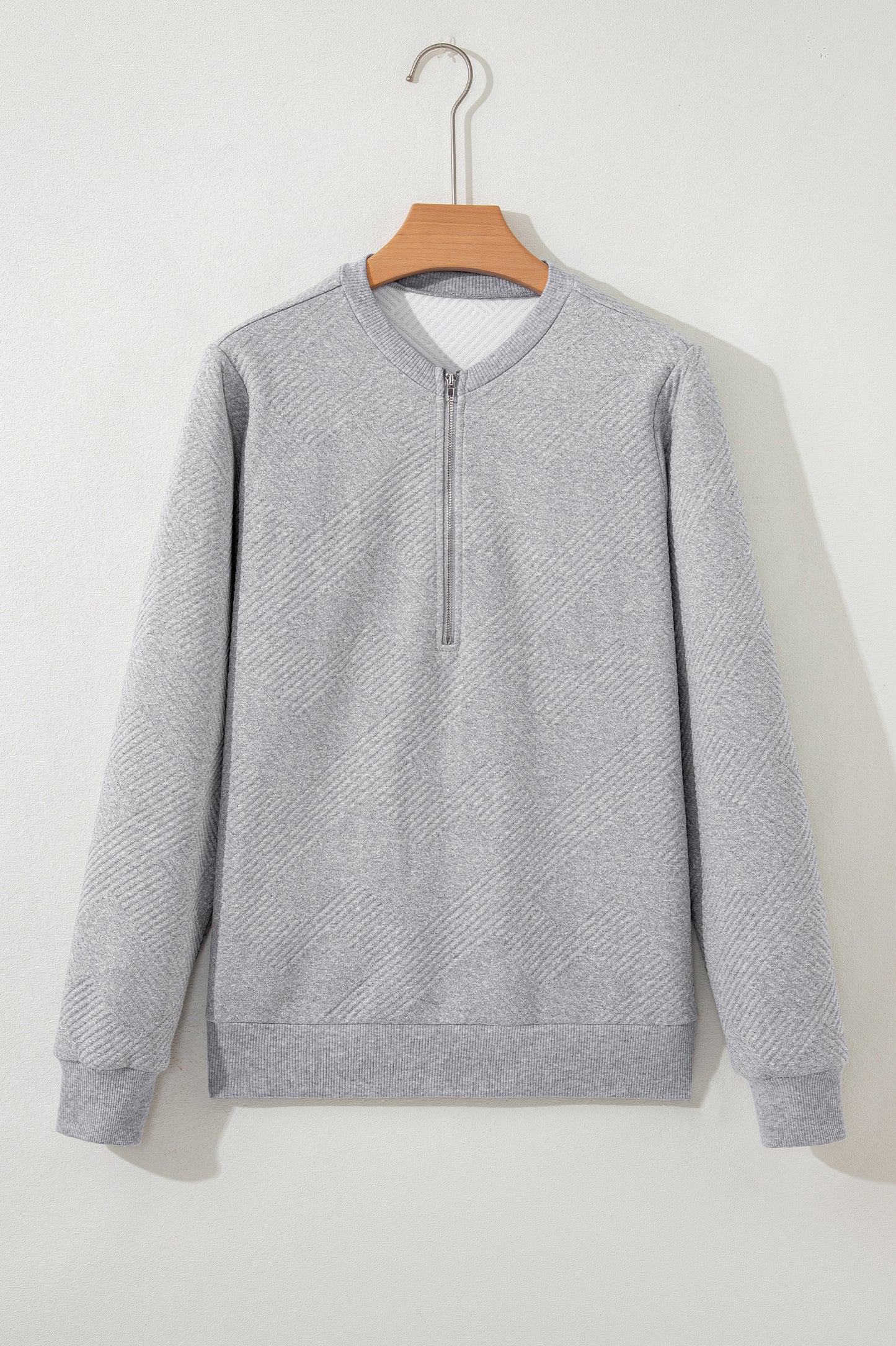 Medium Grey Trendy Textured Half Zip Loose Sweatshirt-Tops/Sweatshirts & Hoodies-[Adult]-[Female]-2022 Online Blue Zone Planet