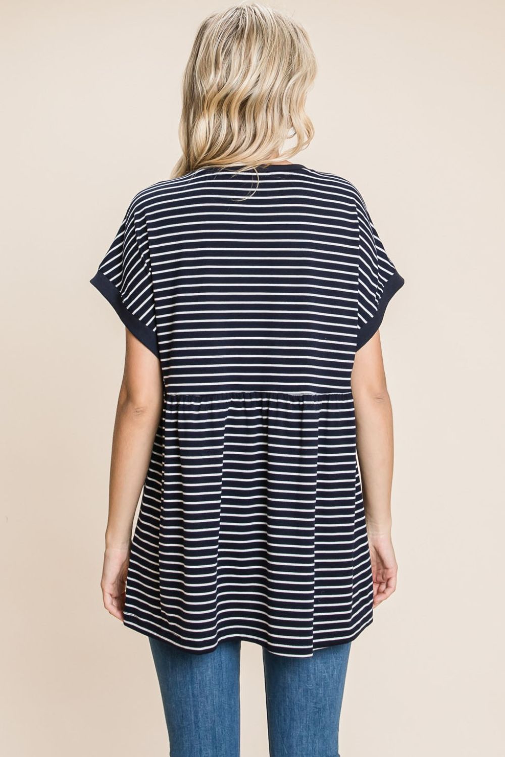 Blue Zone Planet | Cotton Bleu by Nu Label Striped Button Front Baby Doll Top-TOPS / DRESSES-[Adult]-[Female]-2022 Online Blue Zone Planet