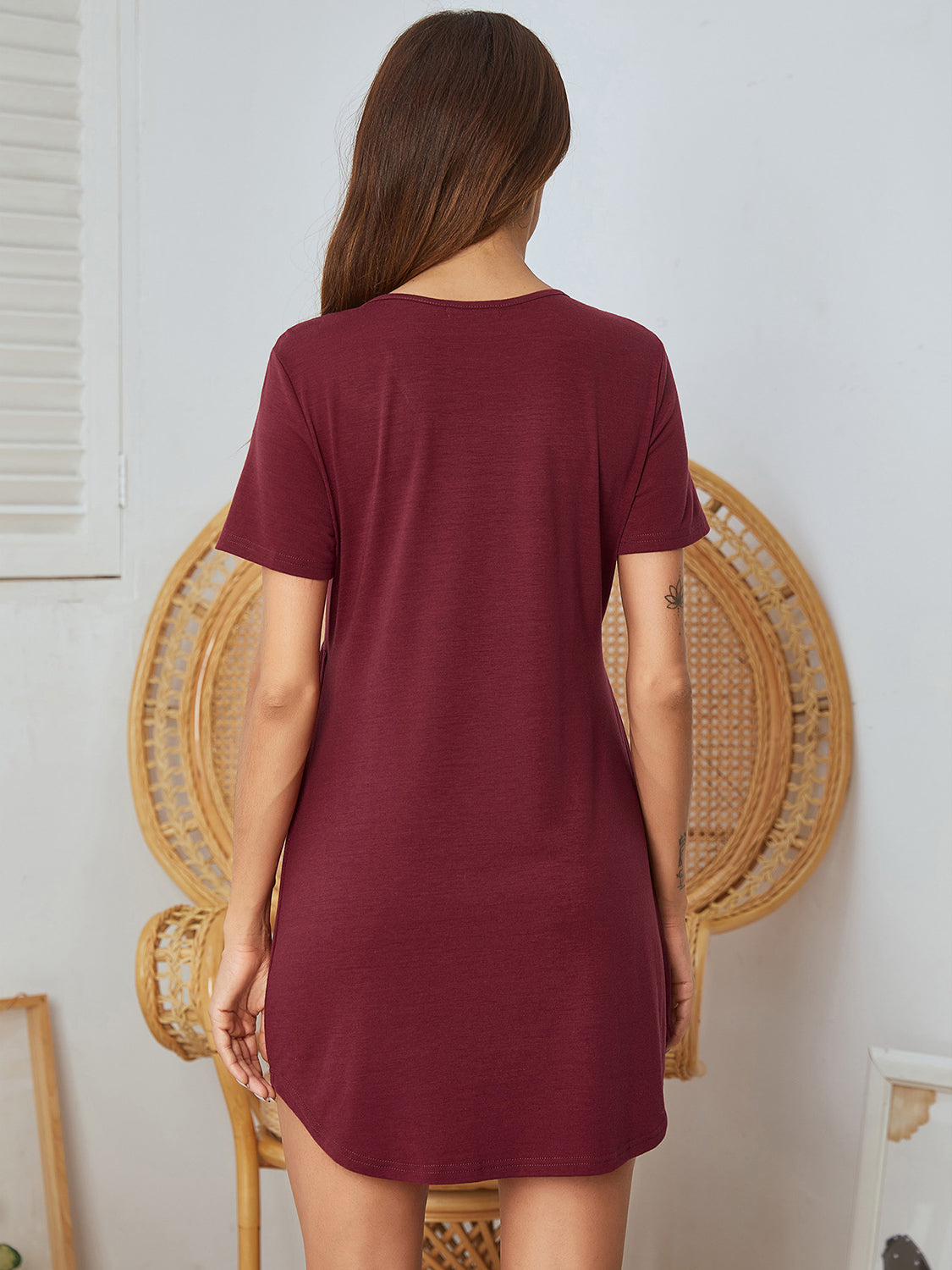 V-Neck Short Sleeve Lounge Dress-TOPS / DRESSES-[Adult]-[Female]-2022 Online Blue Zone Planet