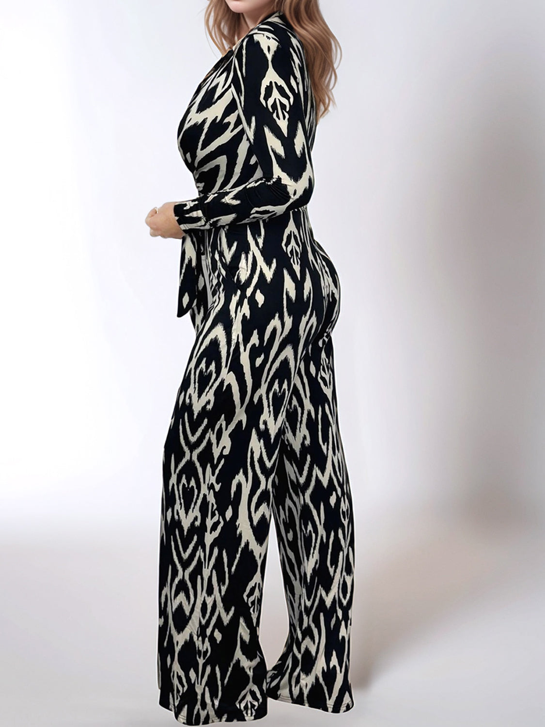 Full Size Leopard Tie Waist Long Sleeve Jumpsuit Plus Size-TOPS / DRESSES-[Adult]-[Female]-2022 Online Blue Zone Planet