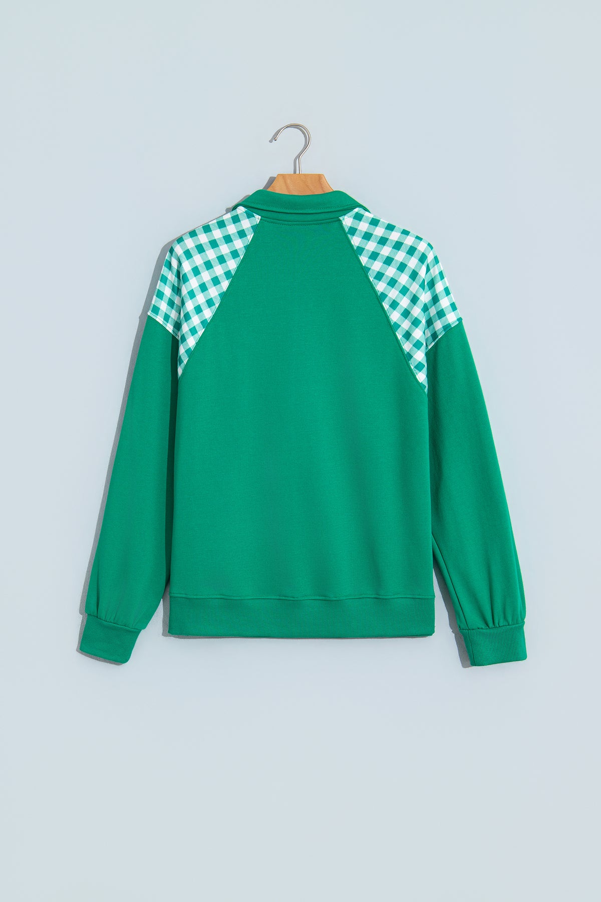Navy Blue Patchwork Plaid Pocket Quarter Zip Sweatshirt-Tops/Sweatshirts & Hoodies-[Adult]-[Female]-2022 Online Blue Zone Planet