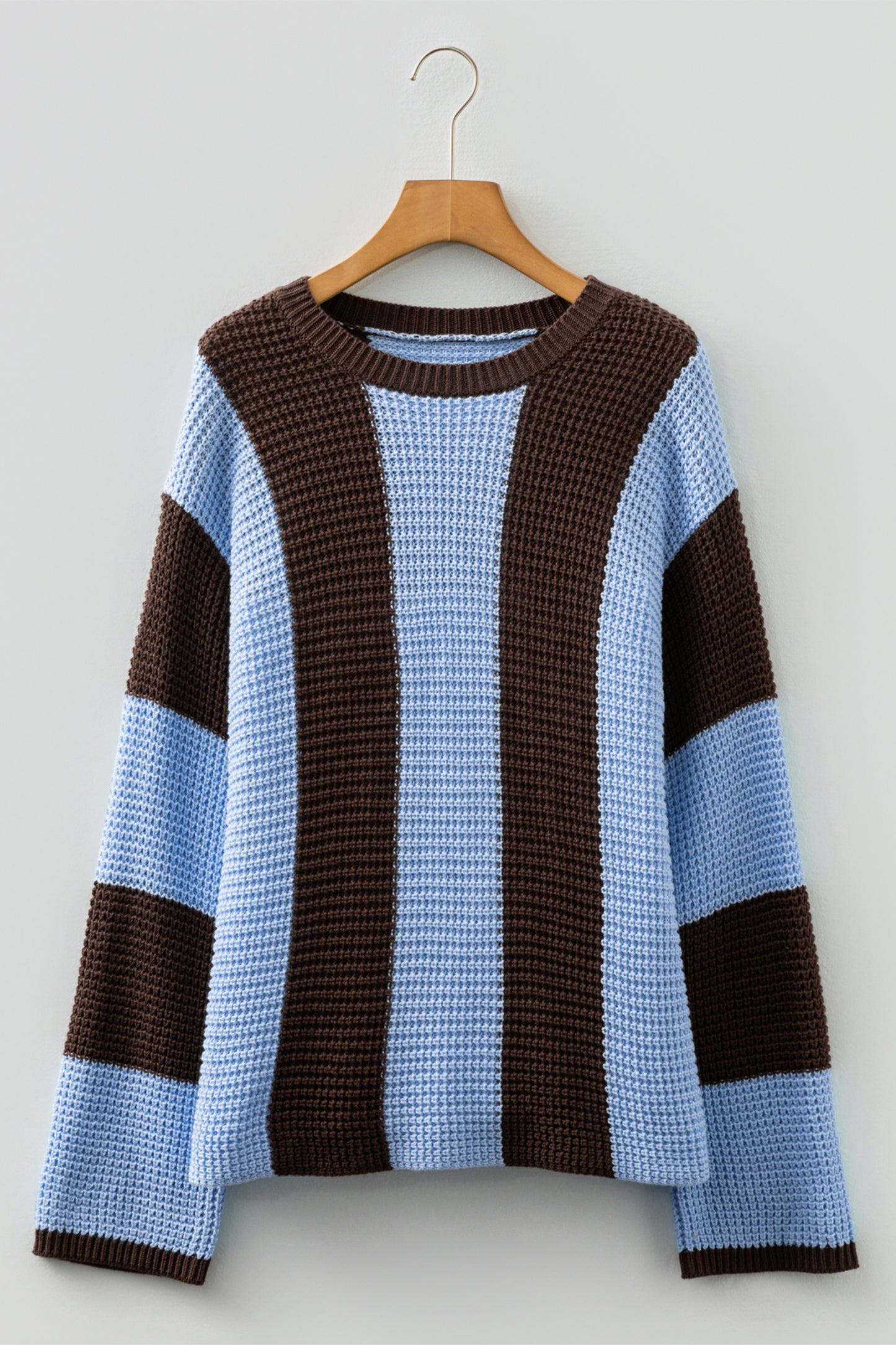 Myosotis Striped Color Block Thermal Textured Knit Drop Shoulder Sweater-TOPS / DRESSES-[Adult]-[Female]-2022 Online Blue Zone Planet